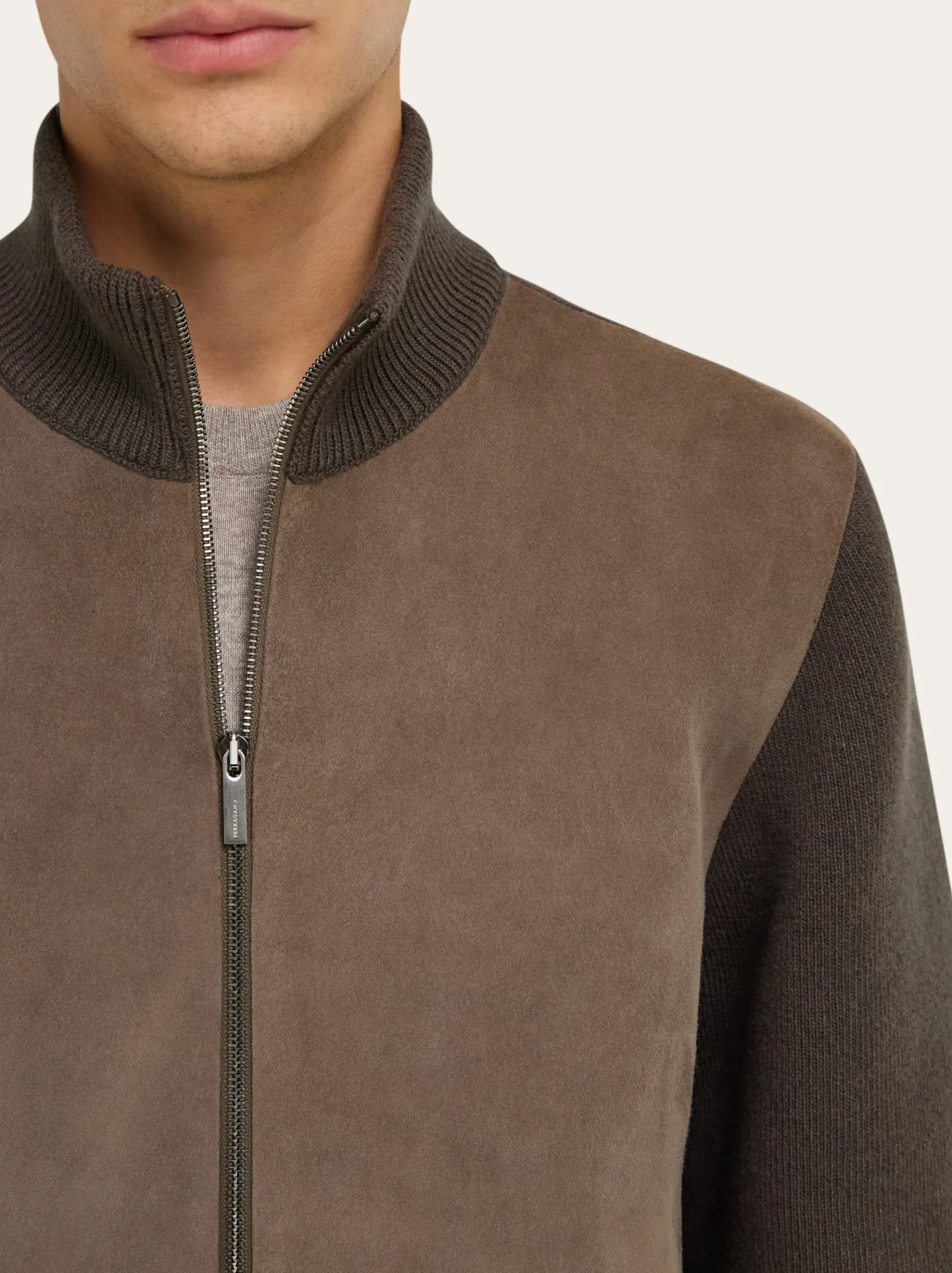 Blouson with leather inserts - Men