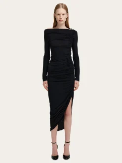 Boat neck dress with ruched detail - Women