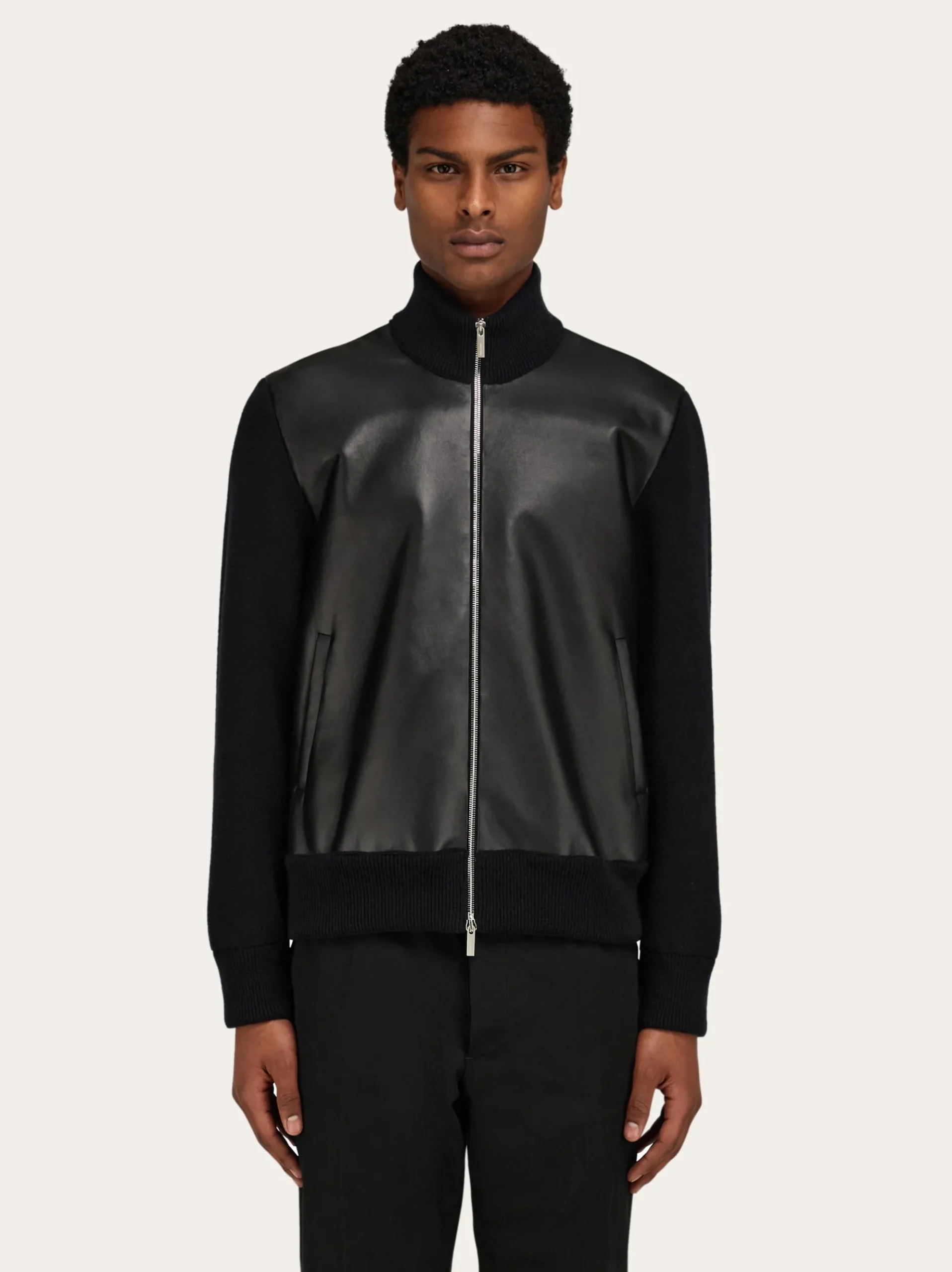 Bomber jacket in leather and wool - Men