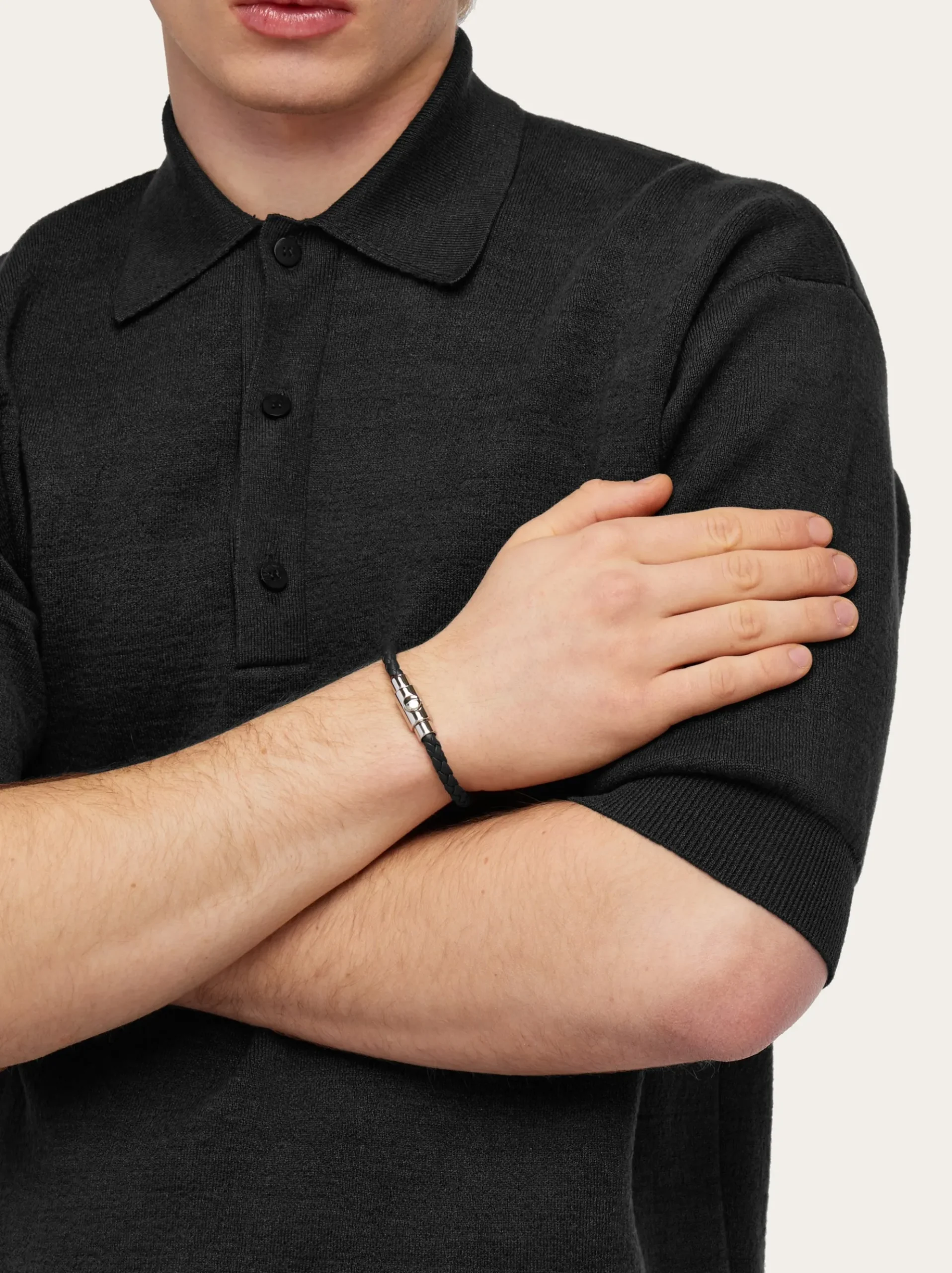 Braided leather bracelet (18cm) - Men