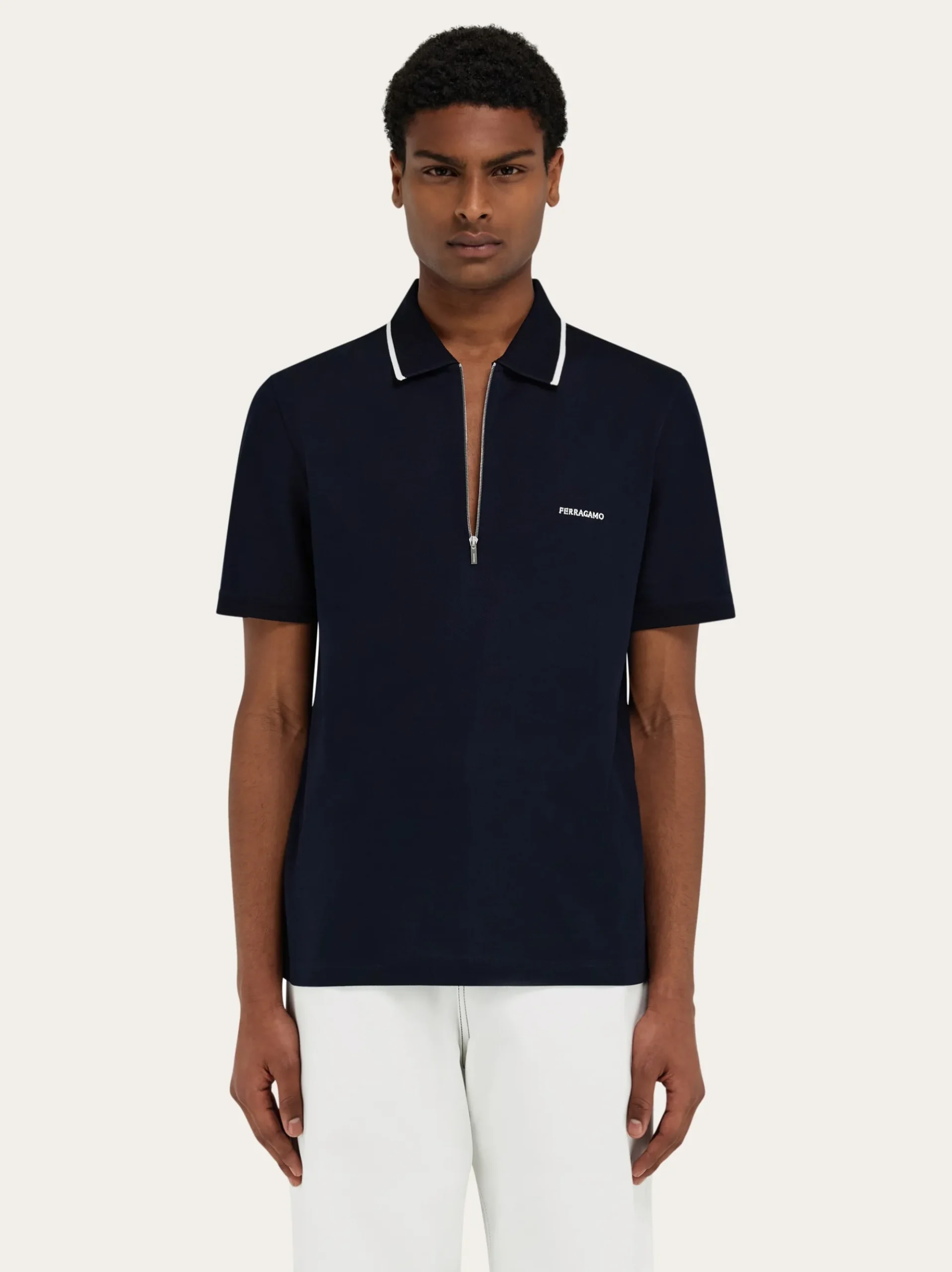 Cotton polo shirt with zip closure - Men