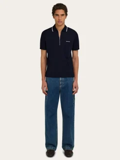 Cotton polo shirt with zip closure - Men