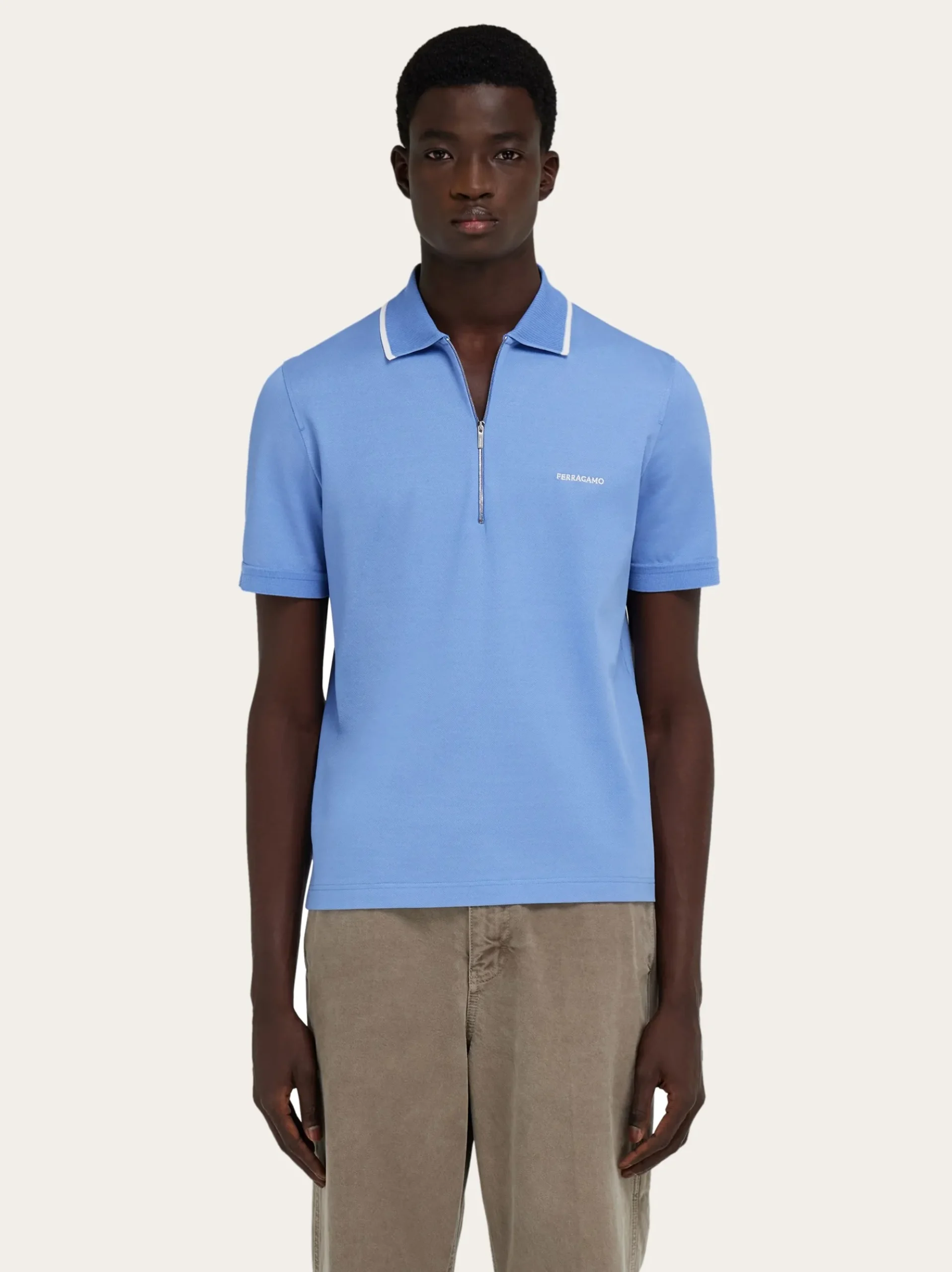 Cotton polo shirt with zip closure - Men