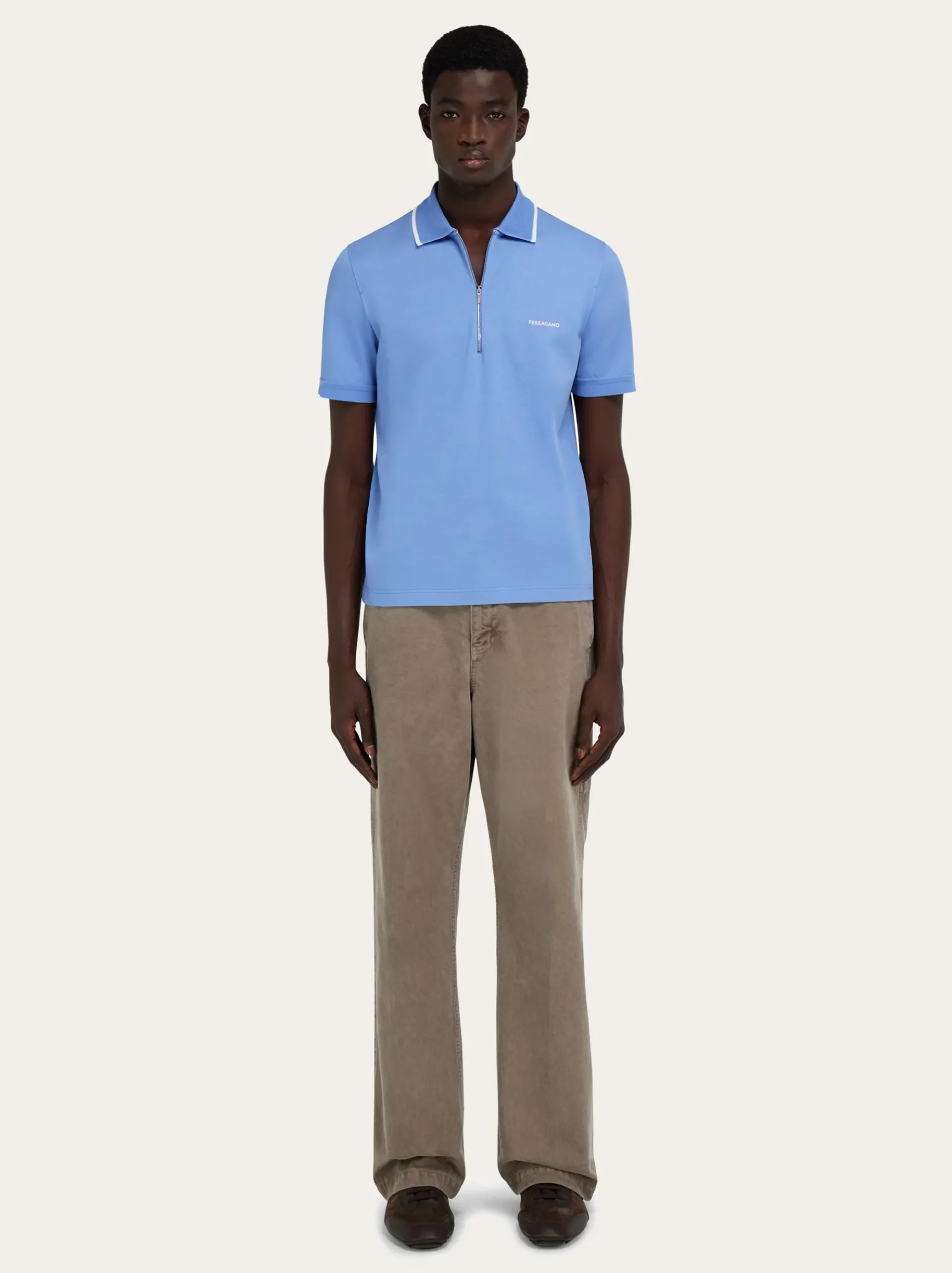 Cotton polo shirt with zip closure - Men