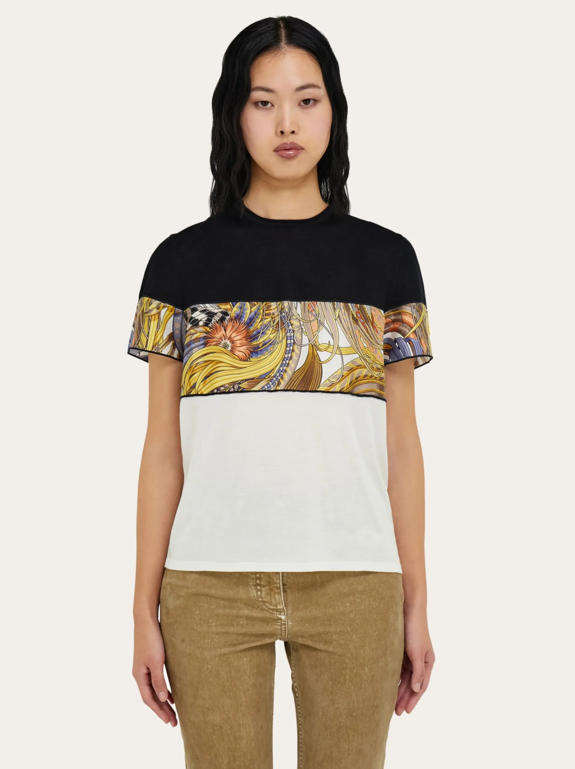 Crewneck T-shirt with Rooster print inserts - Women