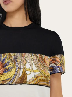 Crewneck T-shirt with Rooster print inserts - Women