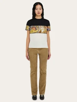 Crewneck T-shirt with Rooster print inserts - Women