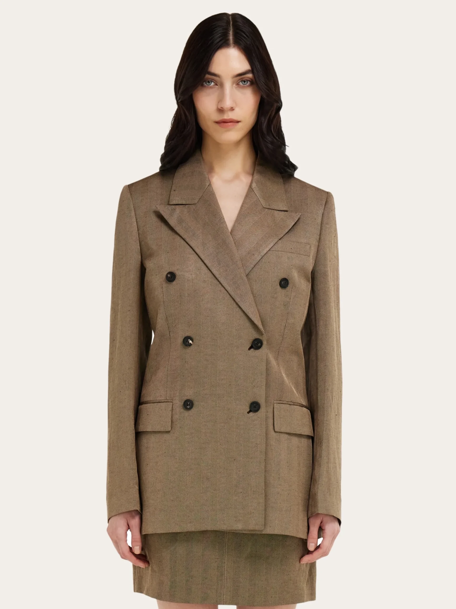 Double breasted linen blend blazer - Women