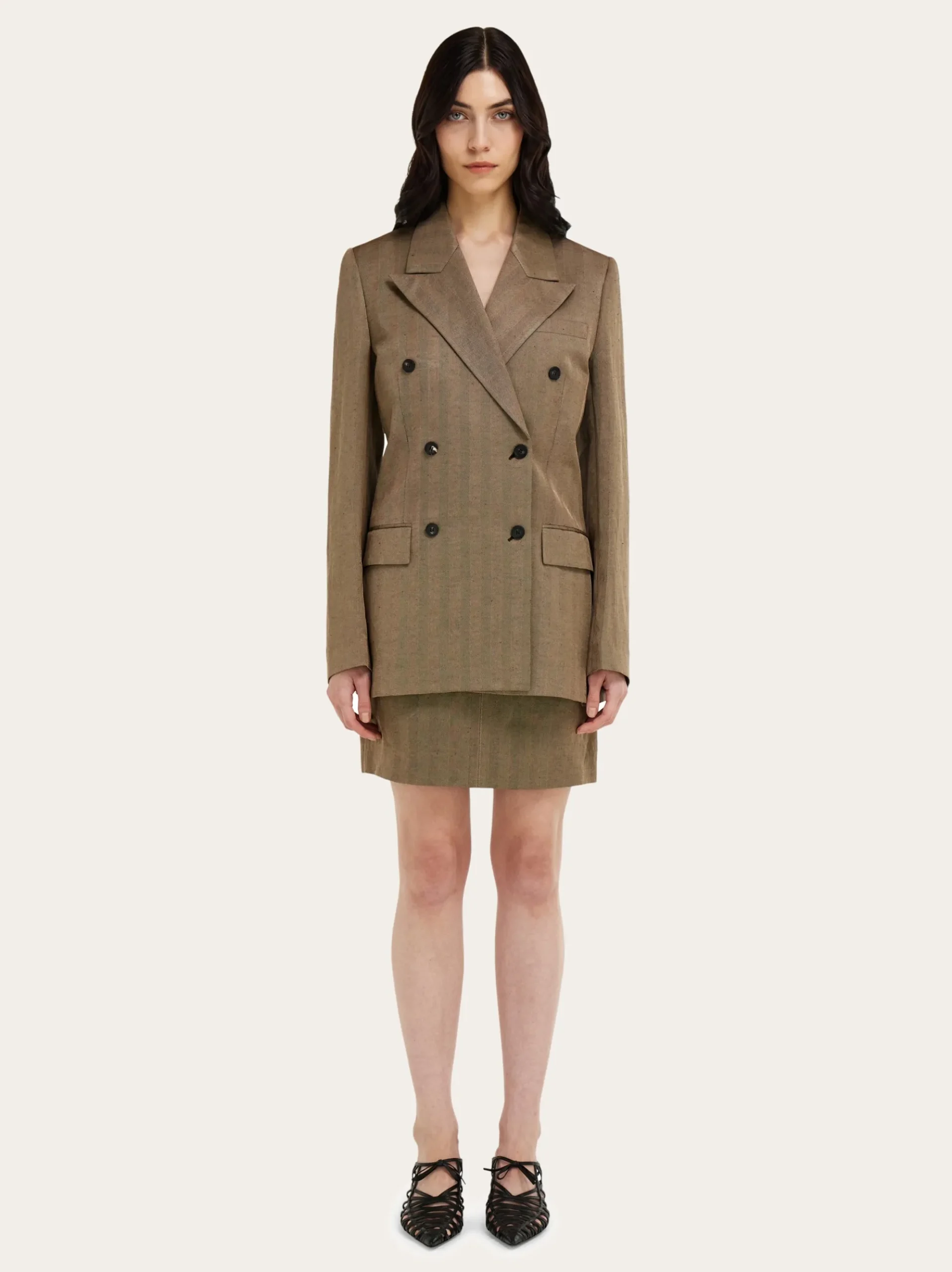 Double breasted linen blend blazer - Women