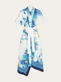 Feather show print asymmetric midi dress - Women