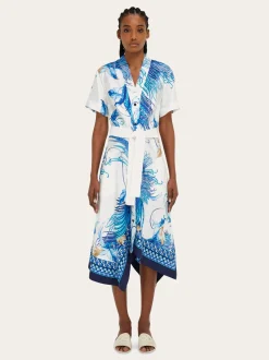 Feather show print asymmetric midi dress - Women