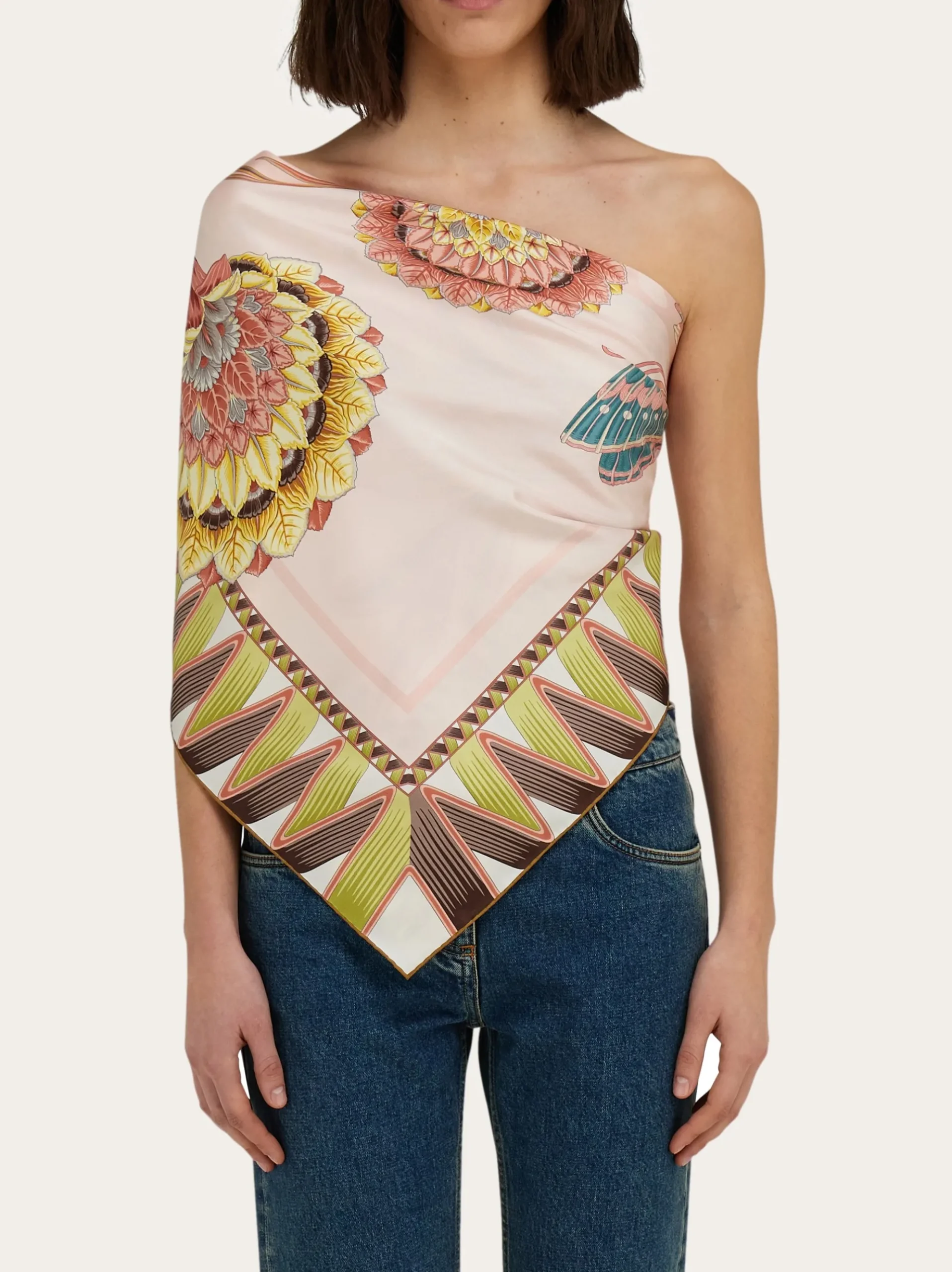Flowers and Butterflies print silk scarf - Women
