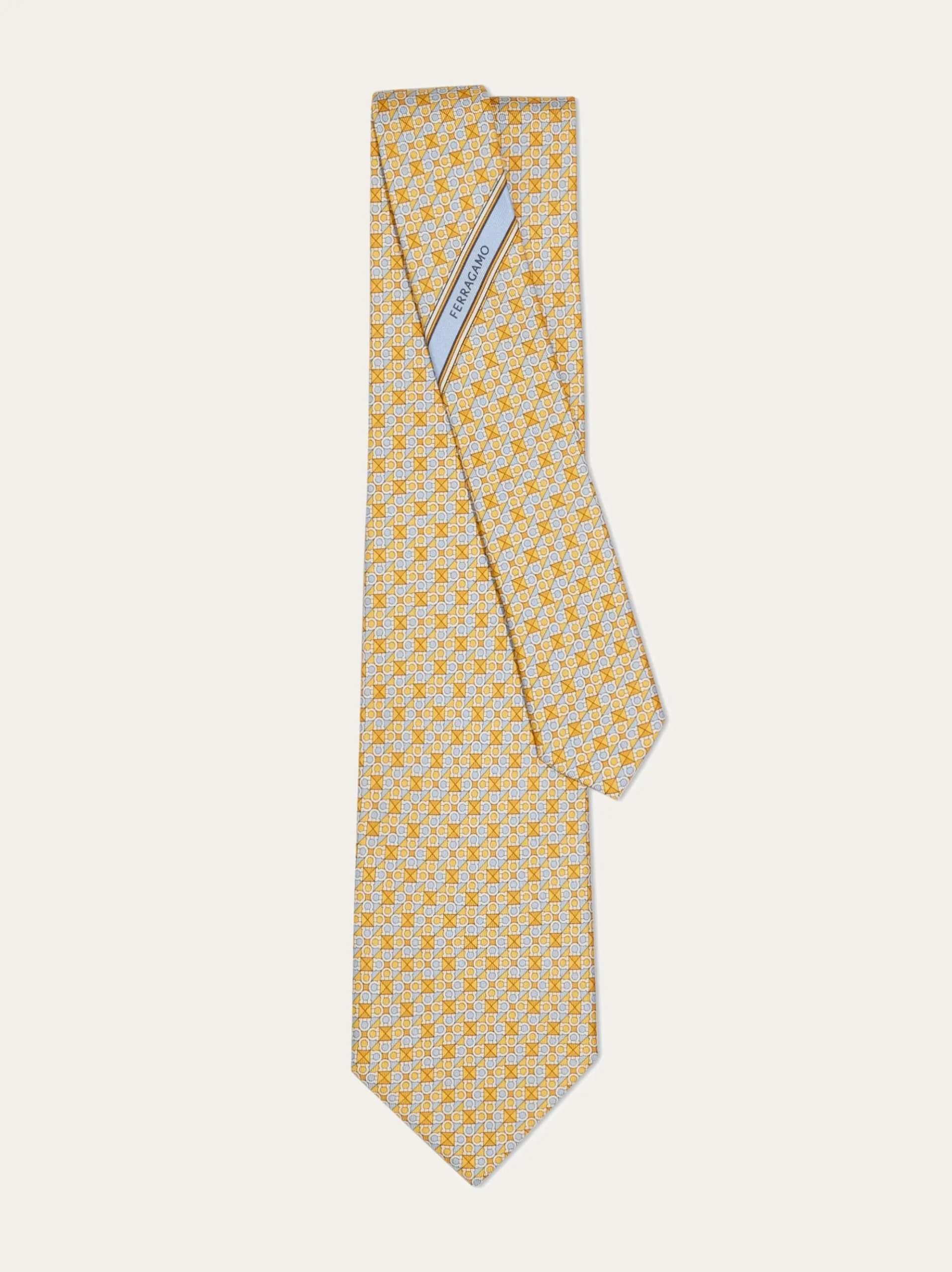 Gancini square print silk tie - Men