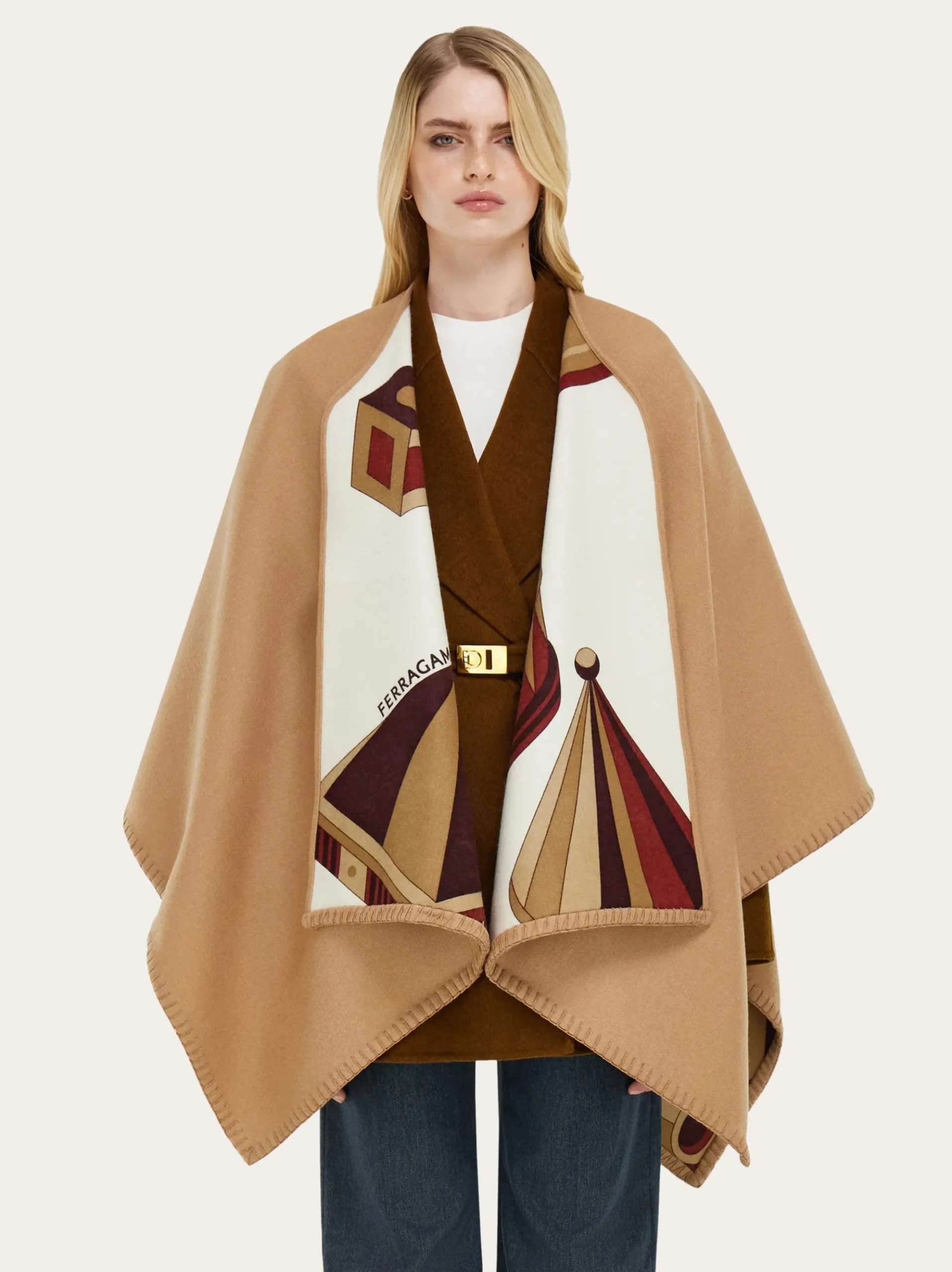 Geometrical renaissance print reversible cape - Women
