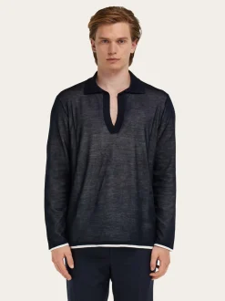 Long sleeve knitted silk polo shirt - Men