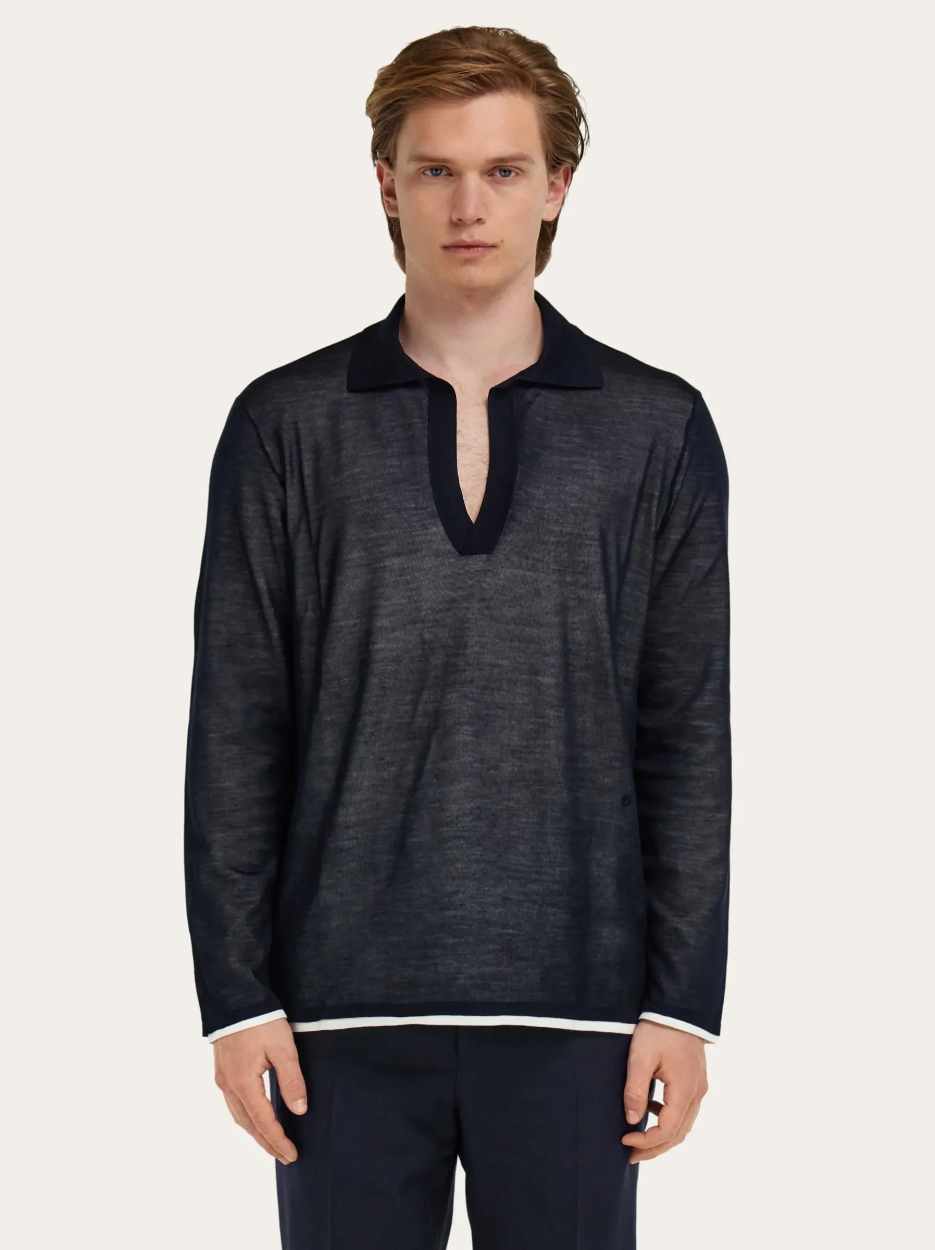Long sleeve knitted silk polo shirt - Men