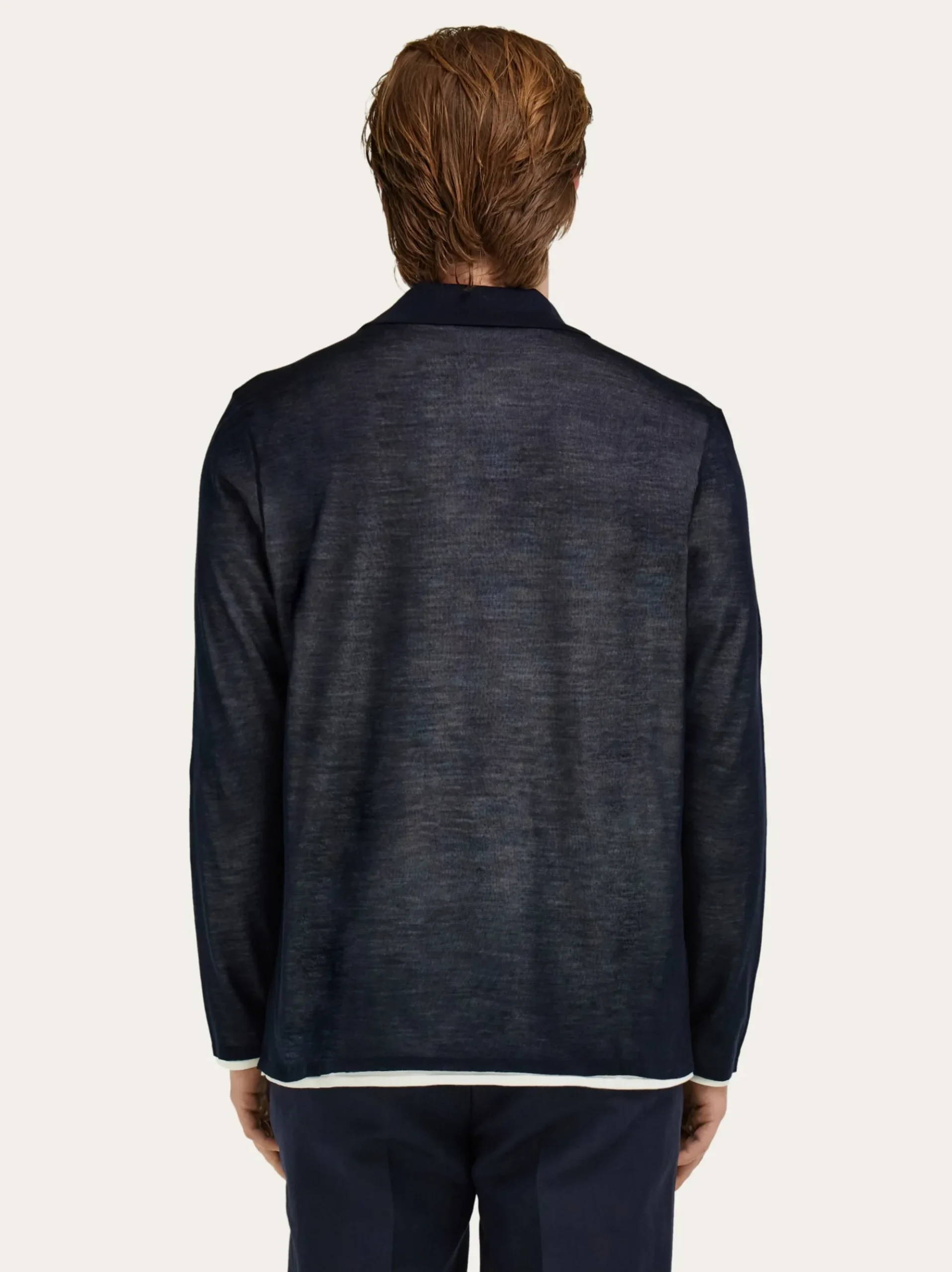 Long sleeve knitted silk polo shirt - Men