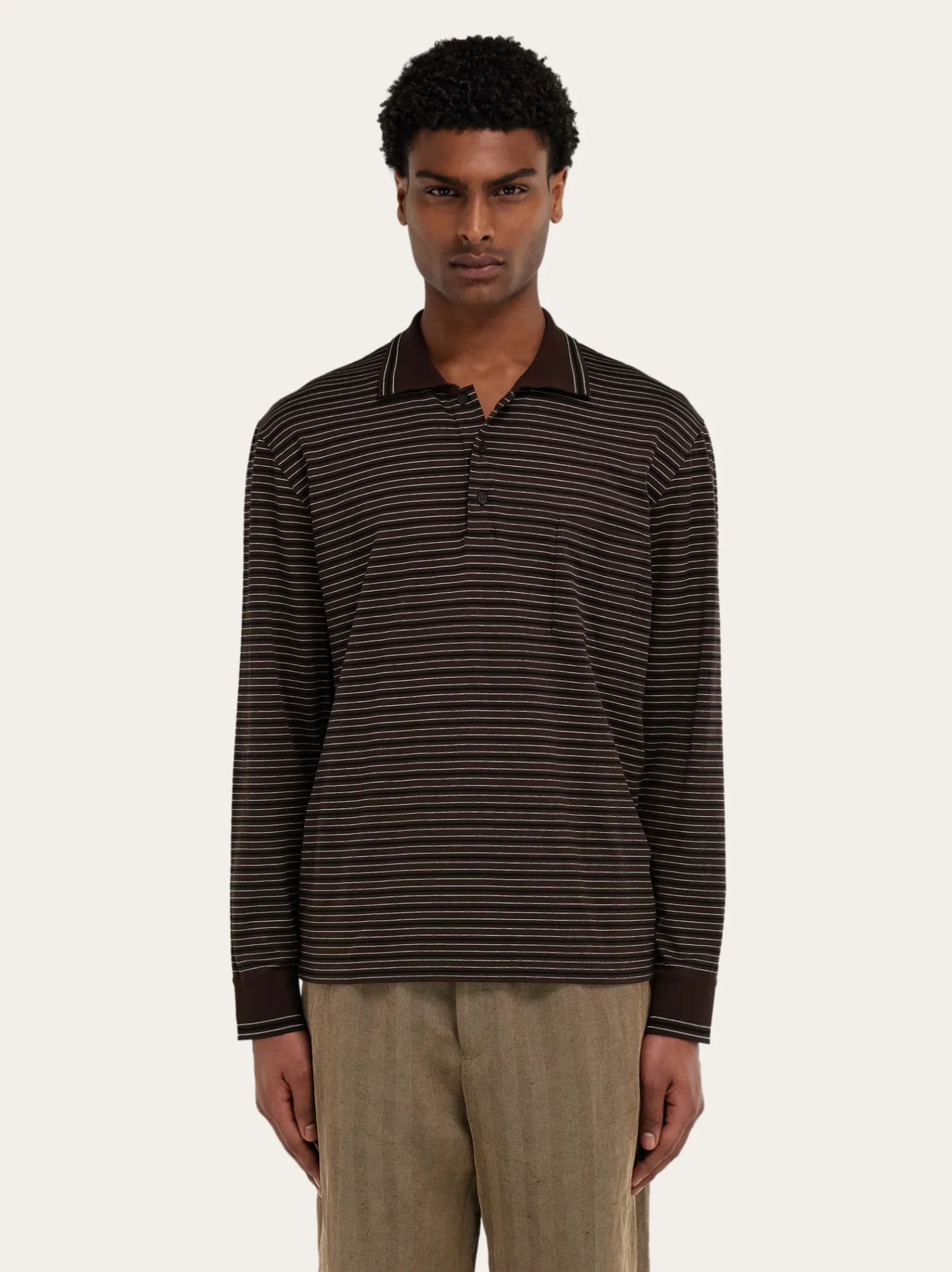 Long sleeve striped polo shirt - Men