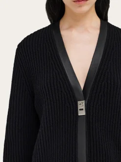 Longline cardigan with leather trims - Women