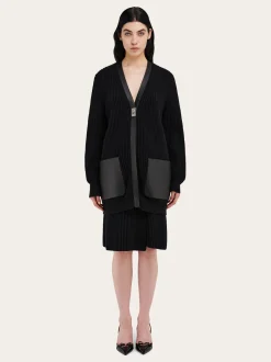 Longline cardigan with leather trims - Women