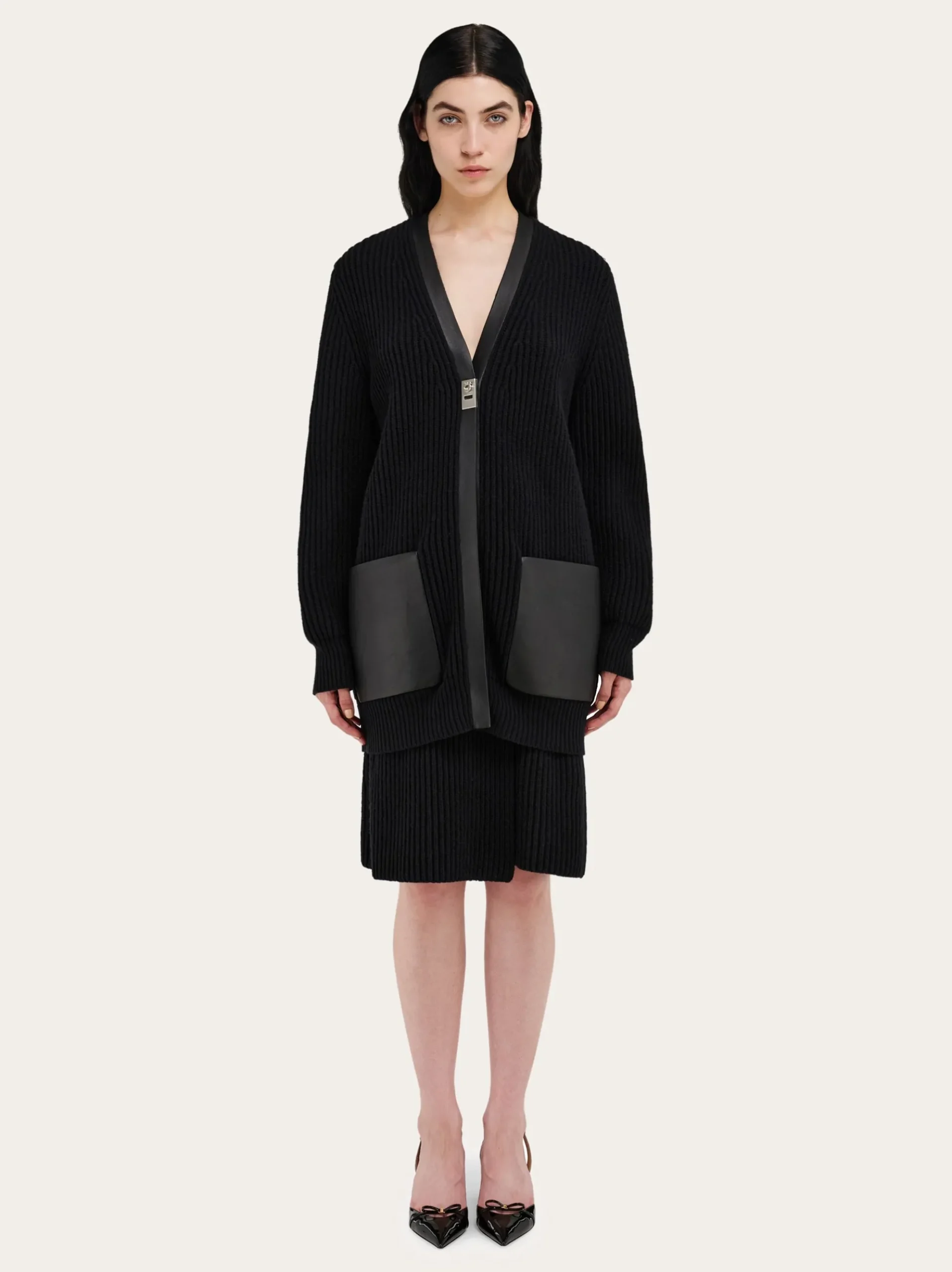 Longline cardigan with leather trims - Women