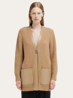 Longline cardigan with leather trims - Women