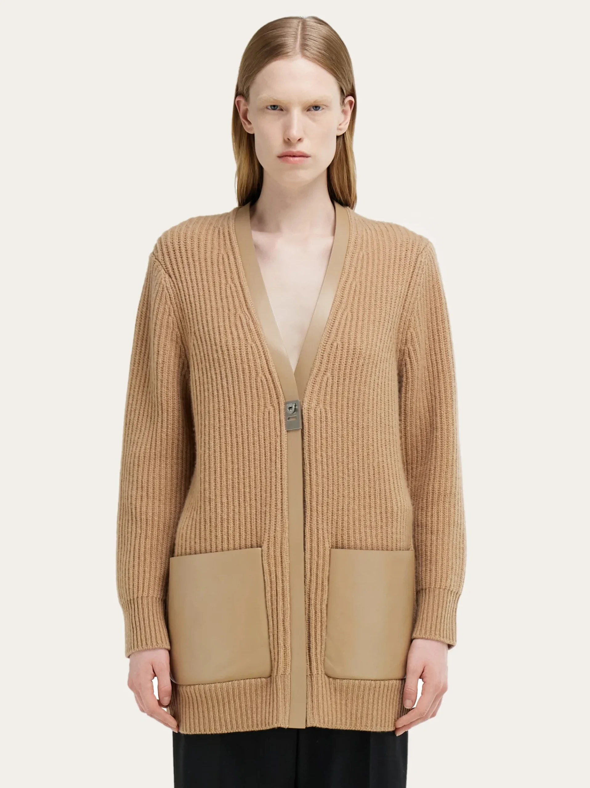 Longline cardigan with leather trims - Women