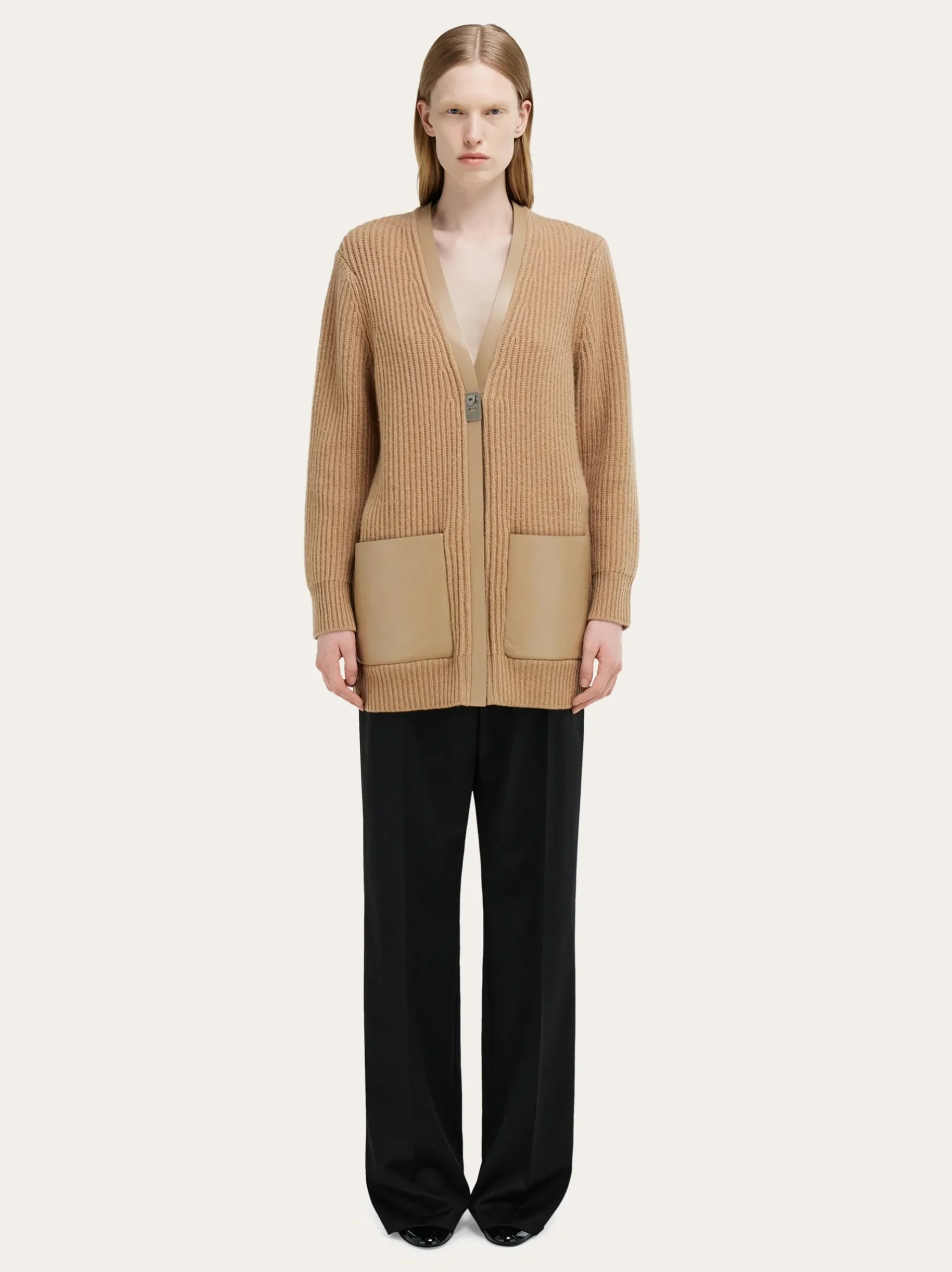 Longline cardigan with leather trims - Women