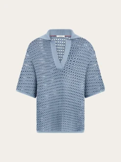 Open knit polo shirt - Women