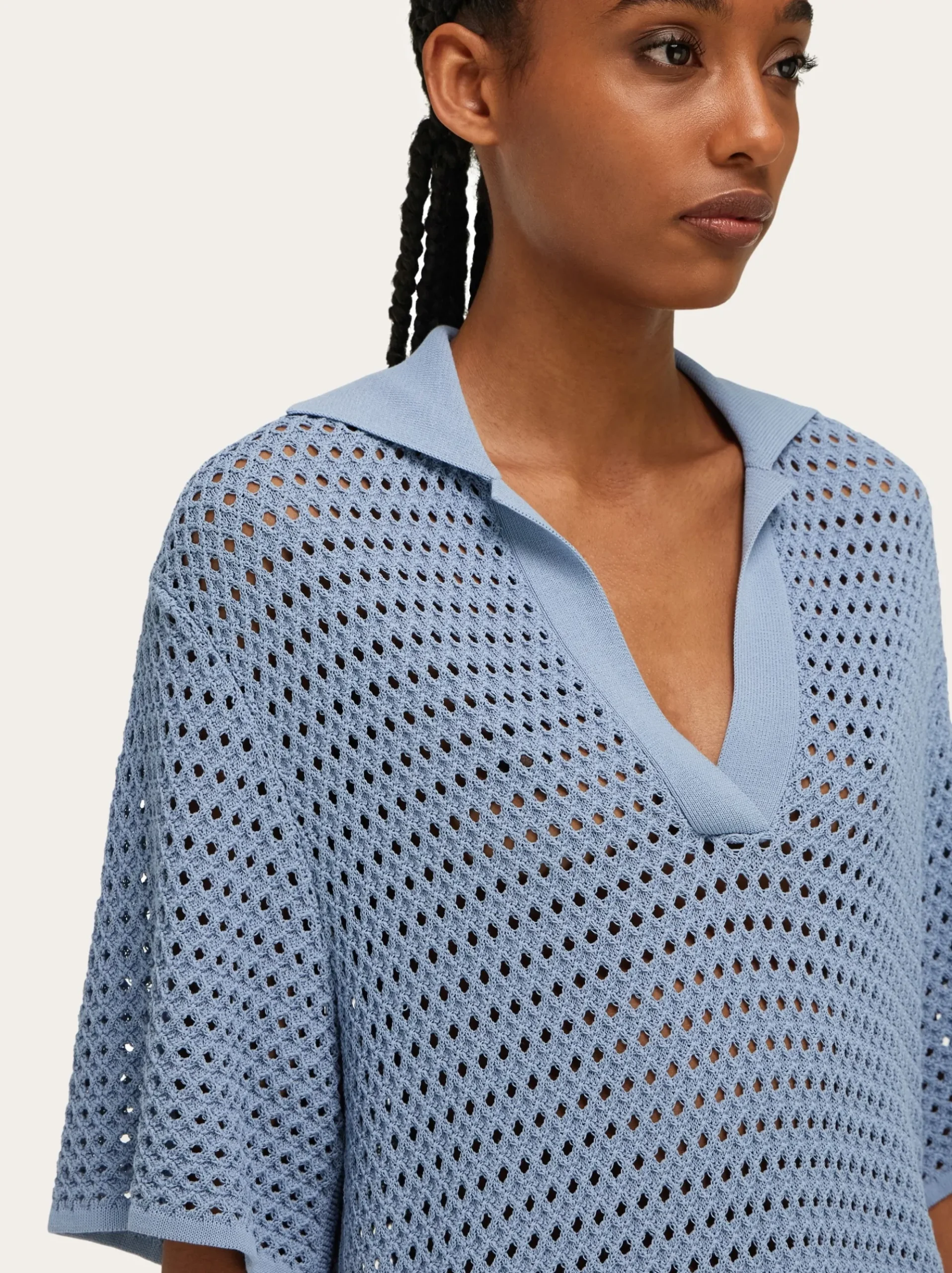 Open knit polo shirt - Women