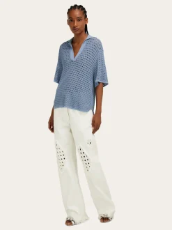 Open knit polo shirt - Women