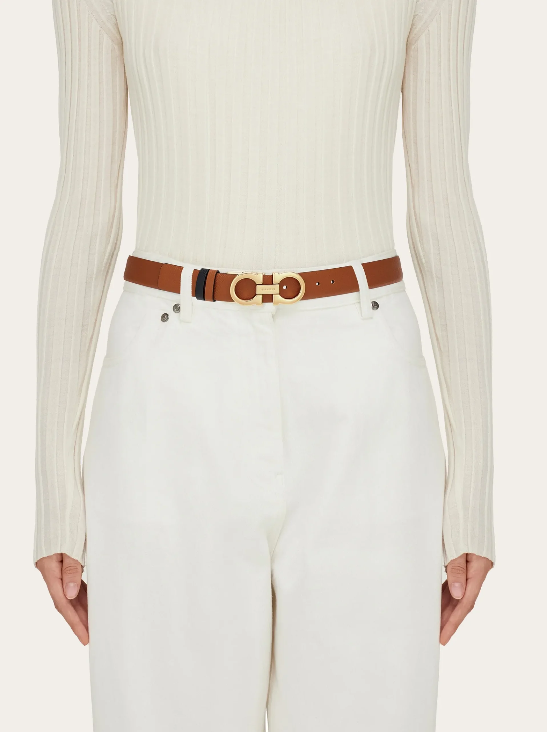 Reversible and adjustable Gancini belt - Women