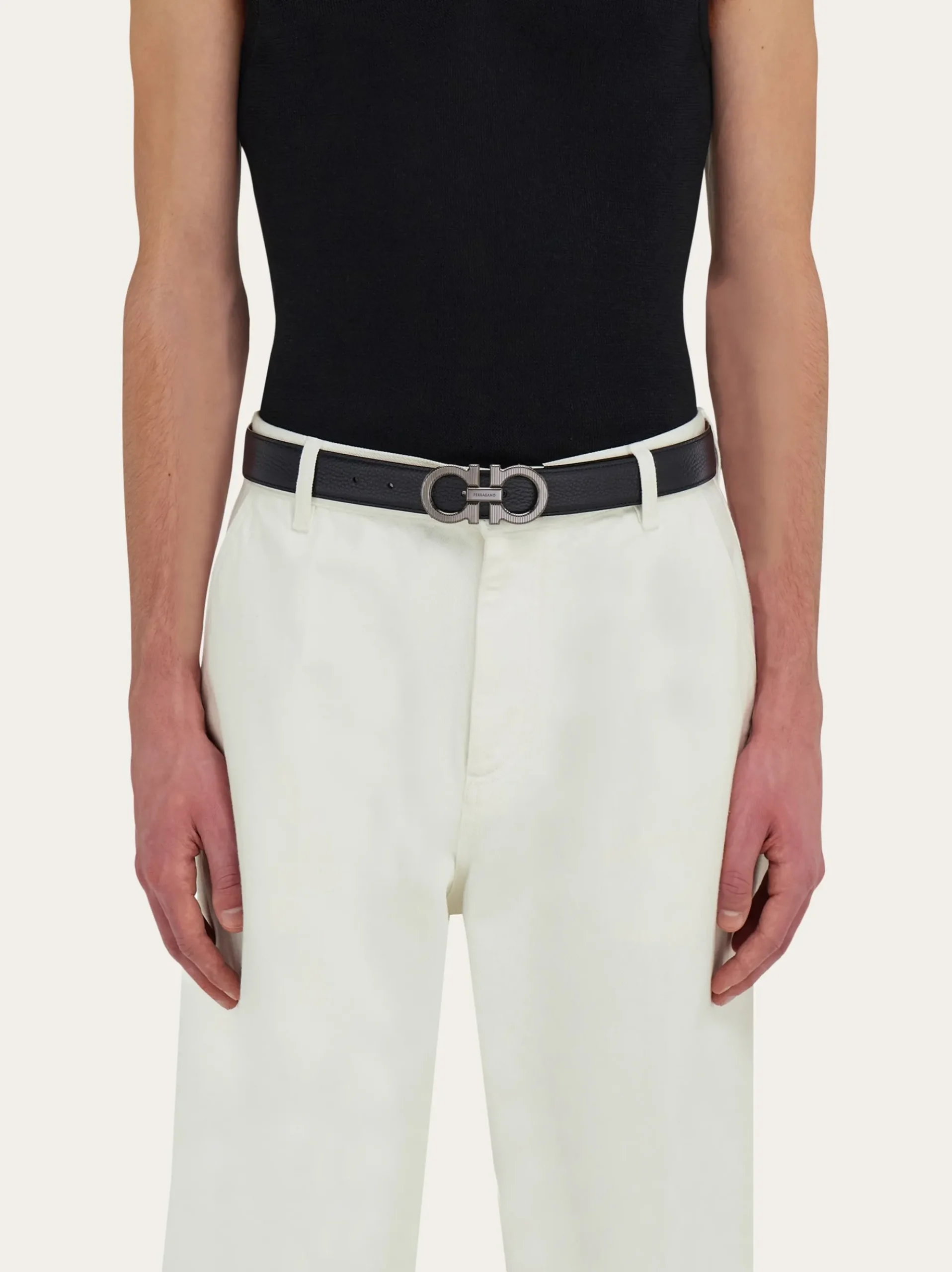 Reversible and adjustable Gancini belt - Men