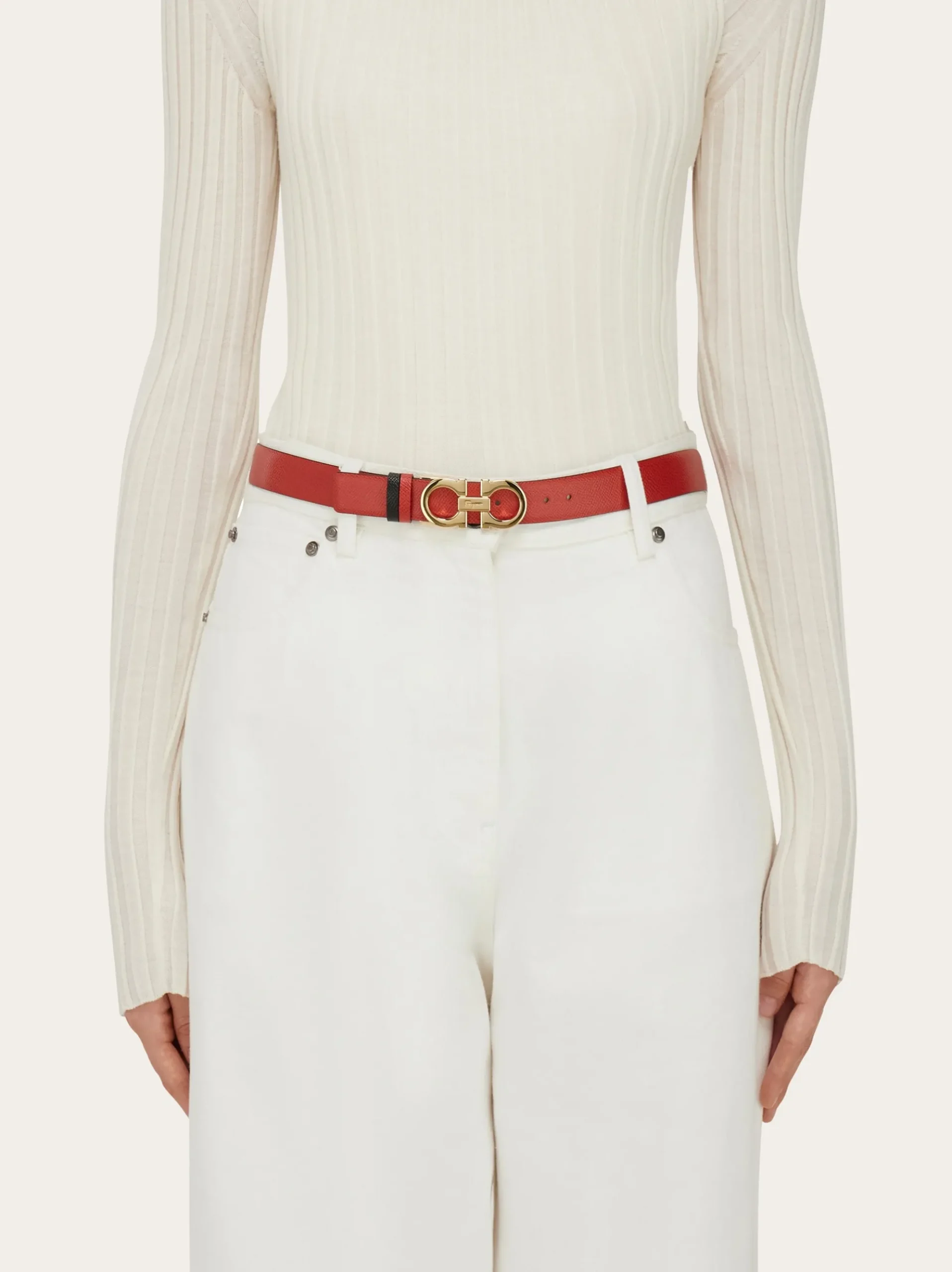 Reversible and adjustable Gancini belt - Women