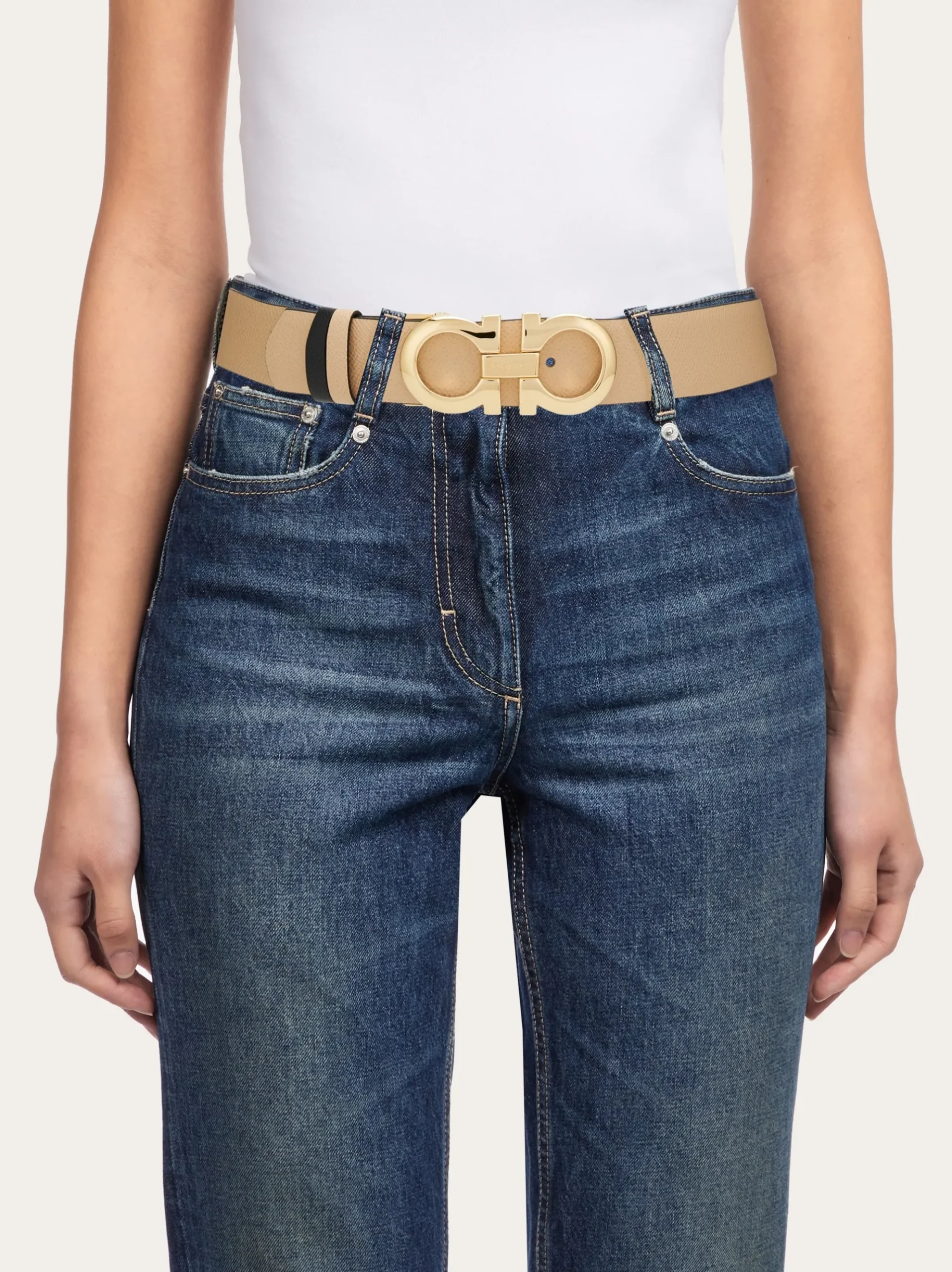 Reversible and adjustable Gancini belt - Women
