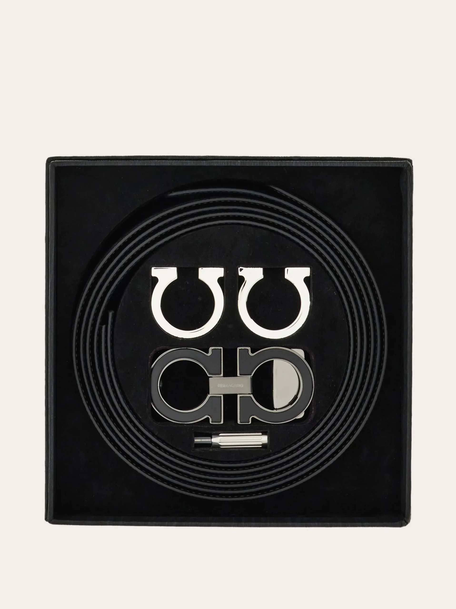 Reversible and adjustable Gancini belt with Switch buckle - Men