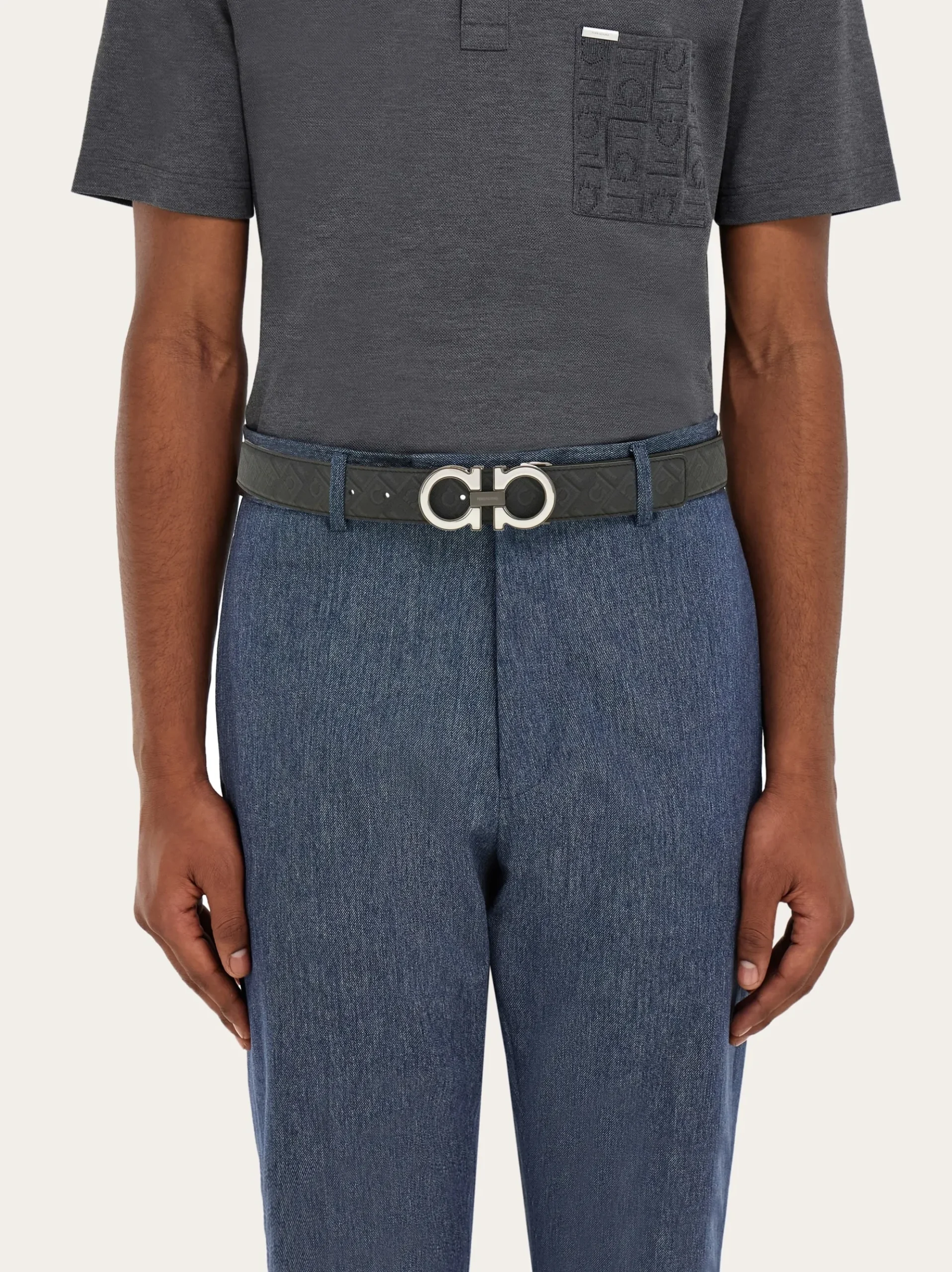 Reversible and adjustable Gancini belt with Switch buckle - Men