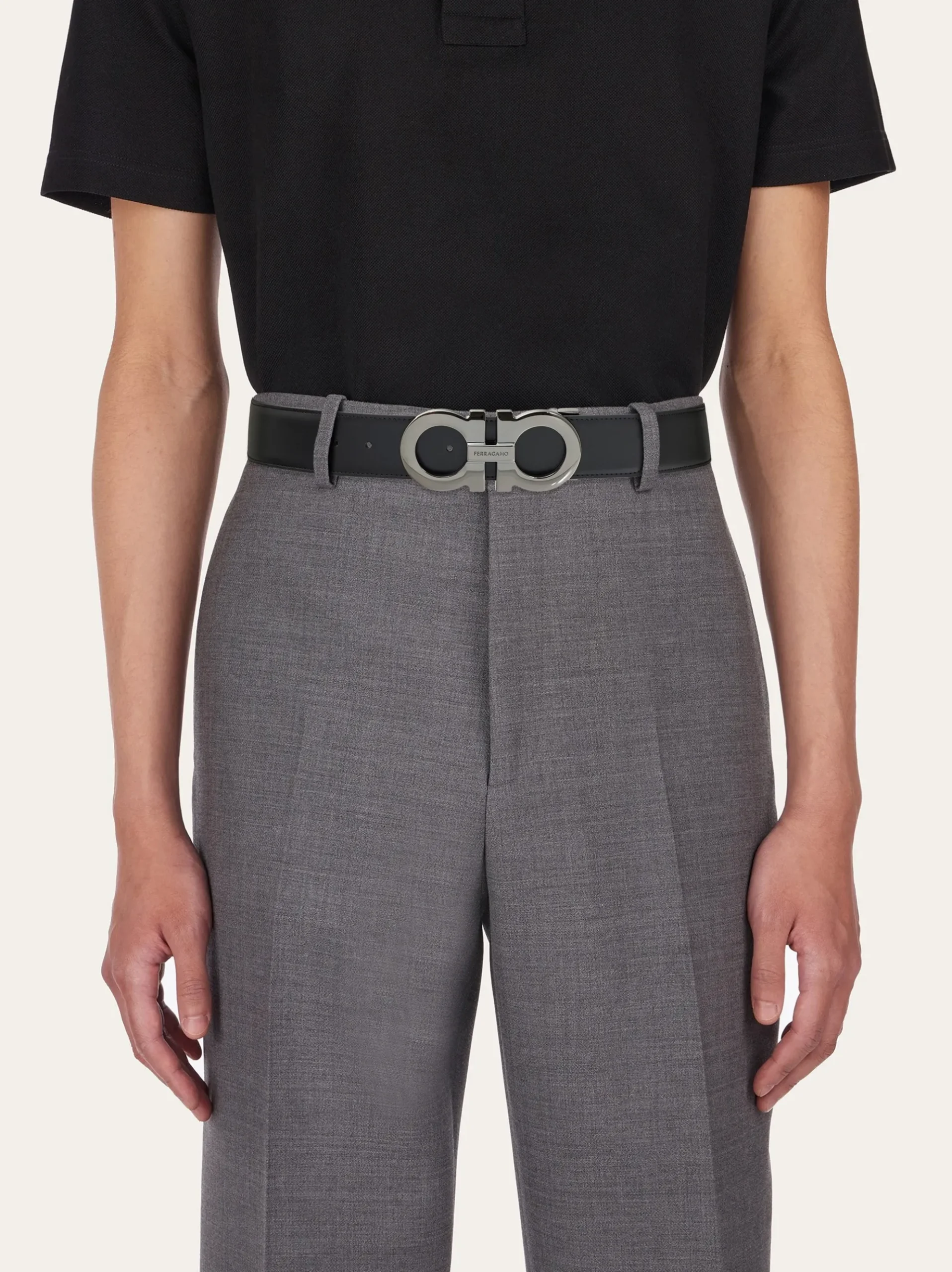 Reversible and adjustable Gancini belt - Men