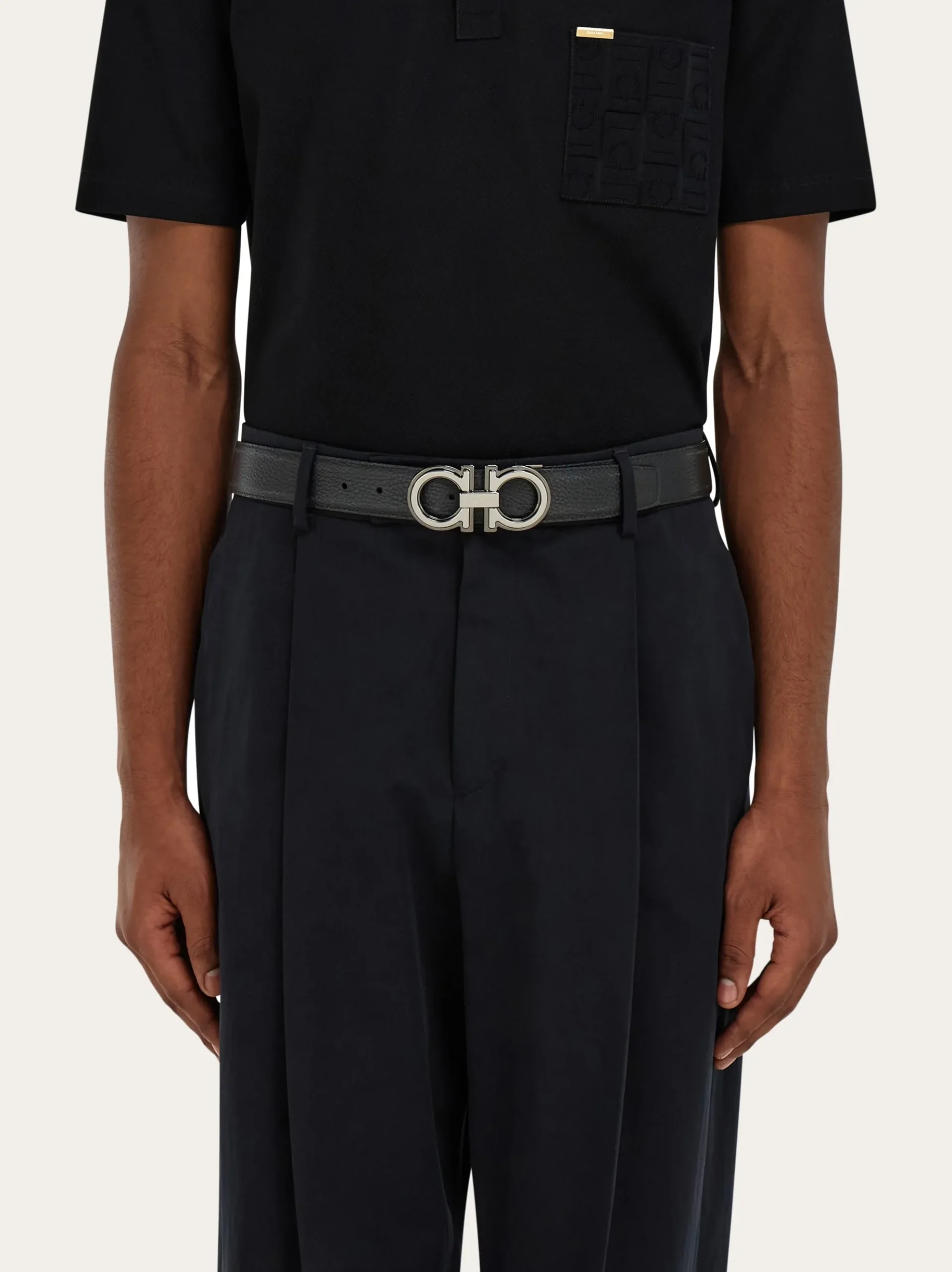 Reversible and adjustable Gancini belt - Men