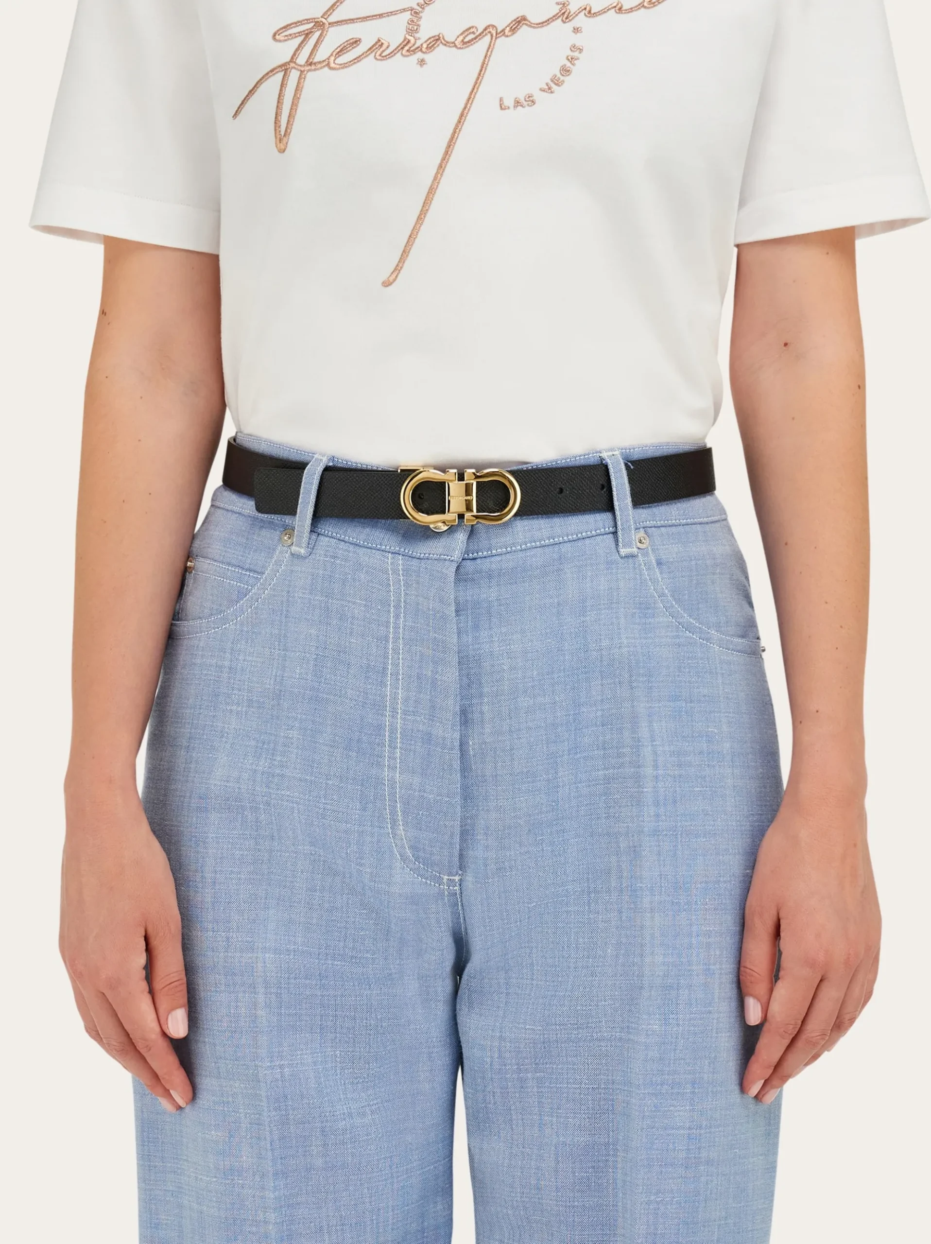 Reversible and adjustable Gancini belt - Women