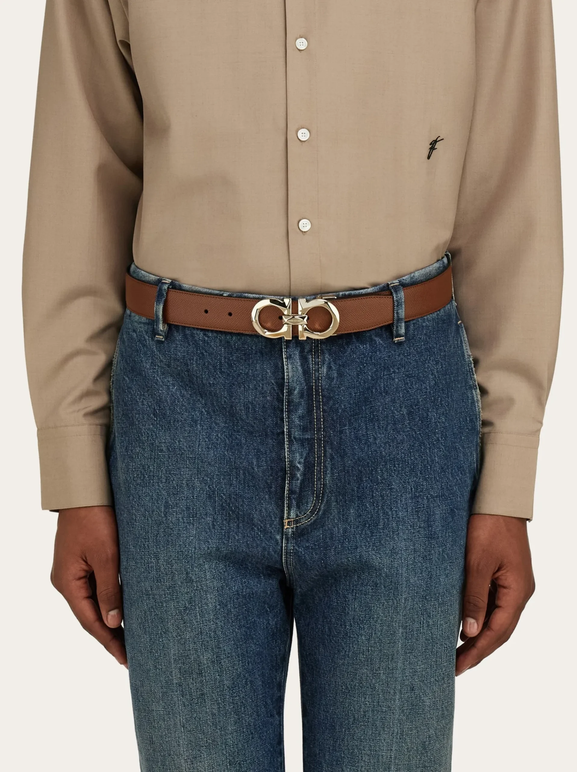 Reversible and adjustable Gancini belt - Men