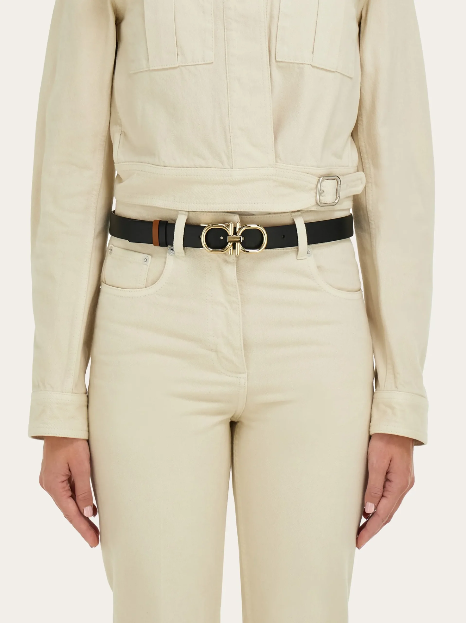 Reversible and adjustable Gancini belt - Women
