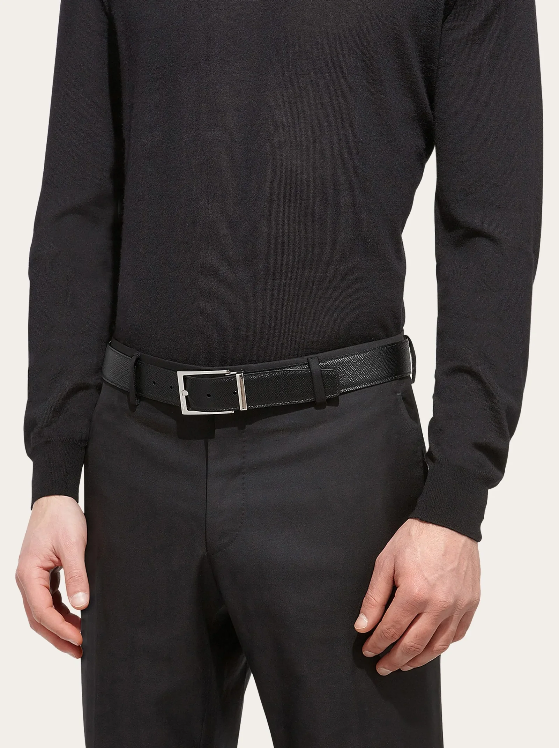 Reversible and adjustable belt with rectangular buckle - Men