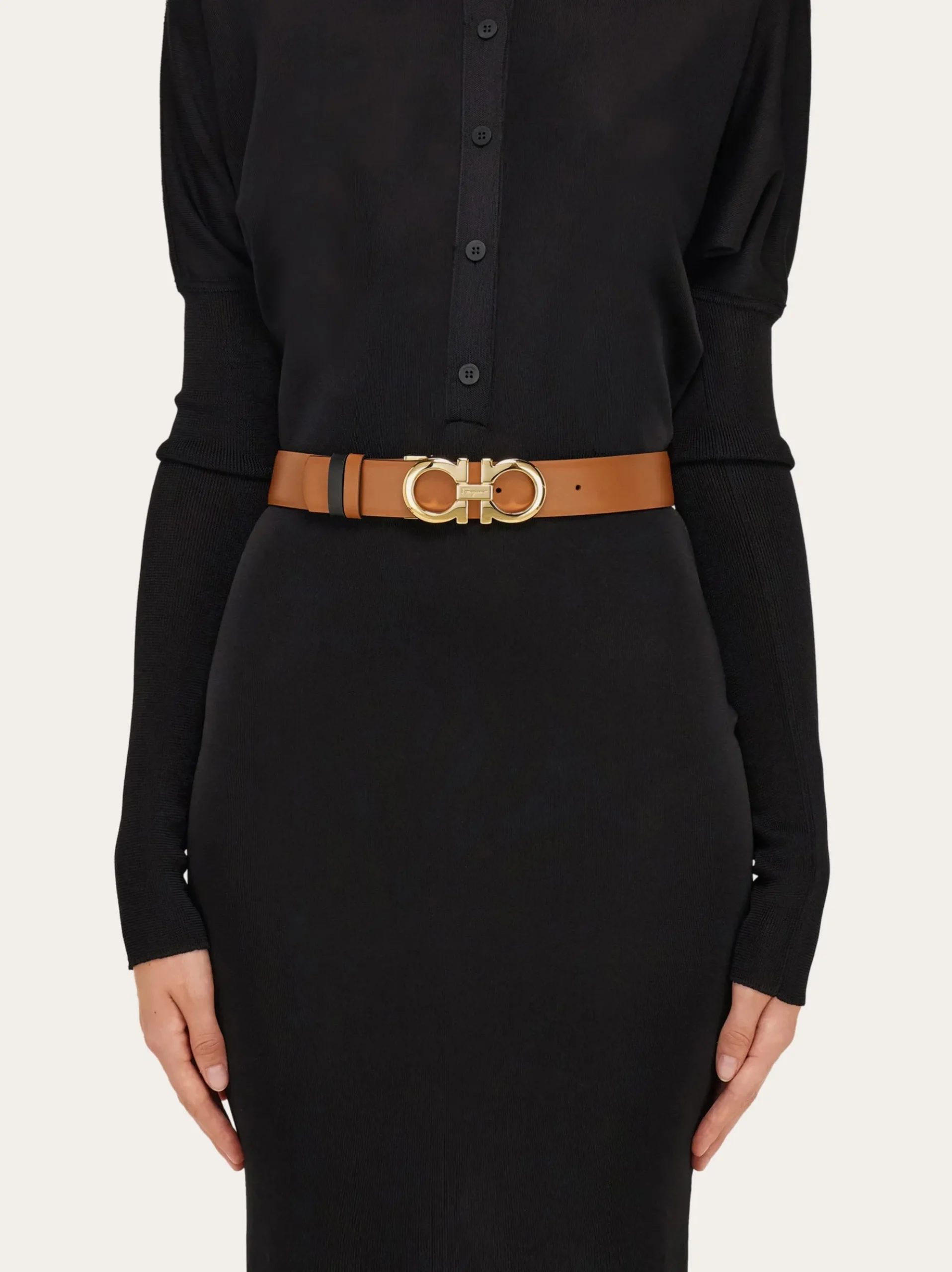 Reversible and adjustable Gancini belt - Women