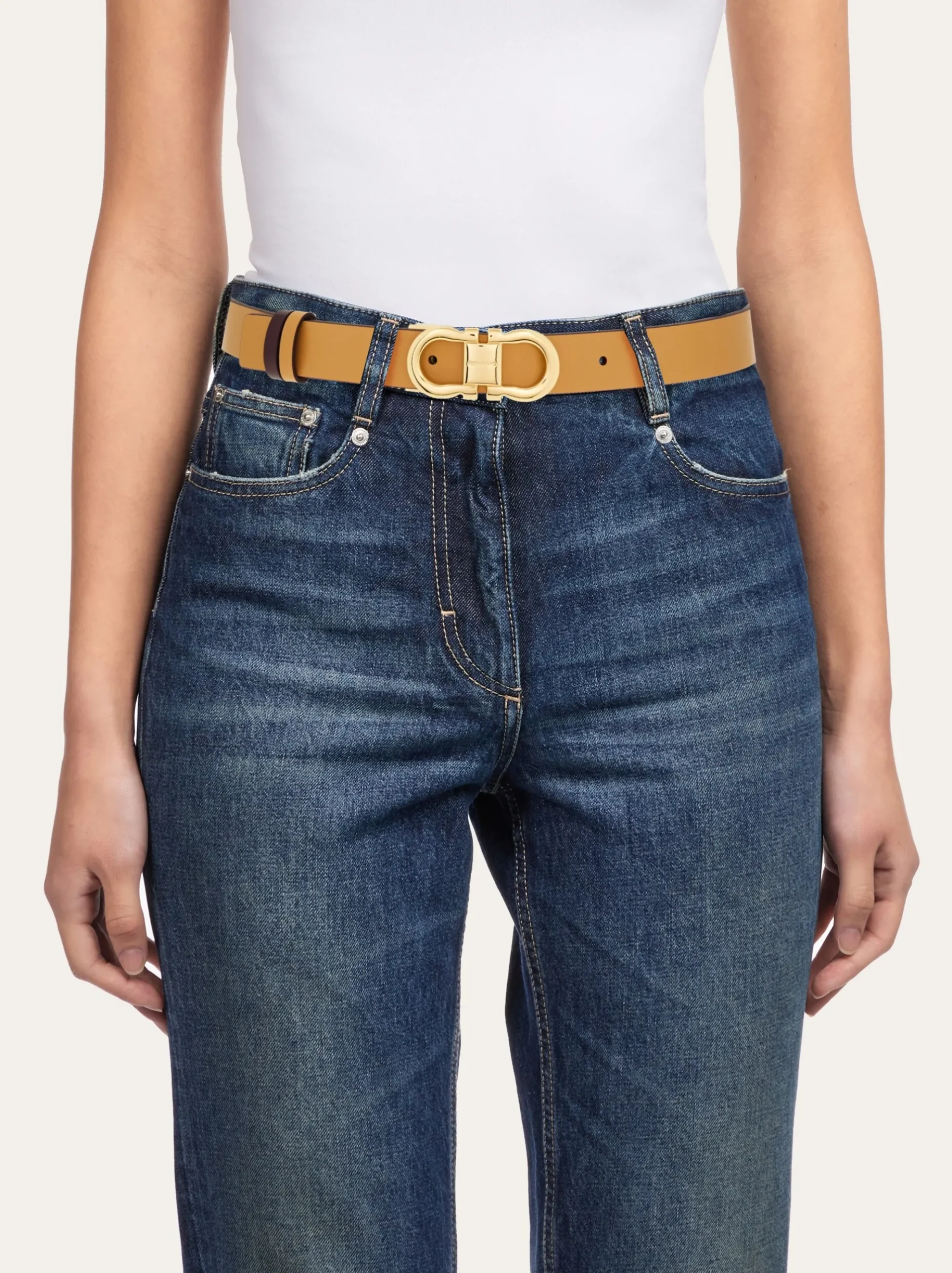 Reversible and adjustable Gancini belt - Women