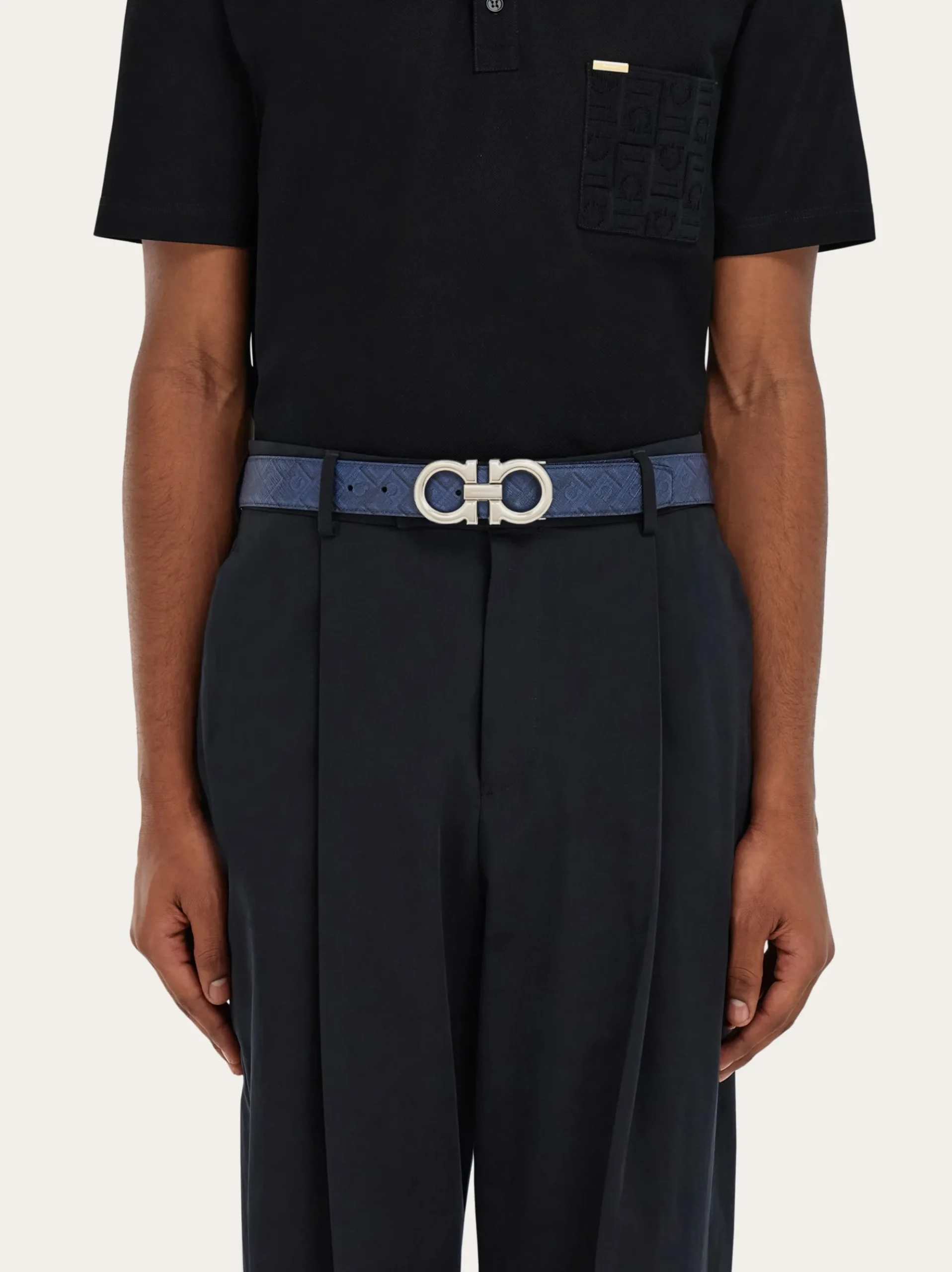 Reversible and adjustable Gancini belt - Men