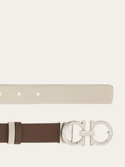 Reversible and adjustable belt with hammered Gancini - Women