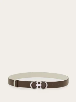 Reversible and adjustable belt with hammered Gancini - Women