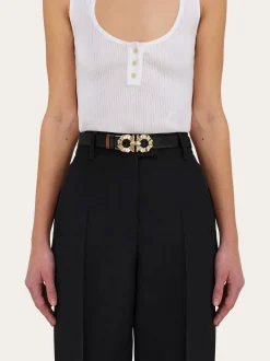 Reversible and adjustable belt with shaped Gancini - Women