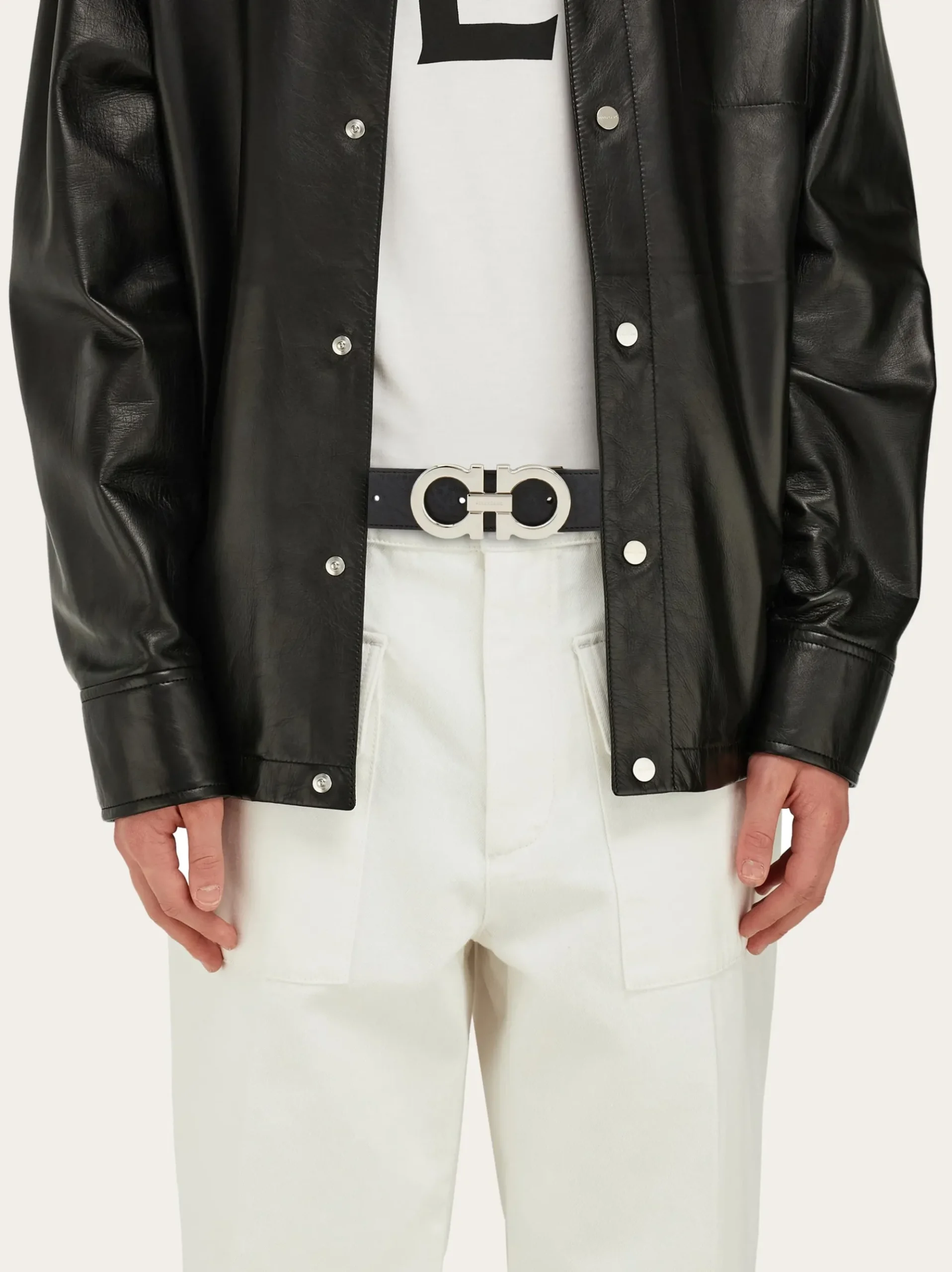 Reversible and adjustable Gancini belt - Men